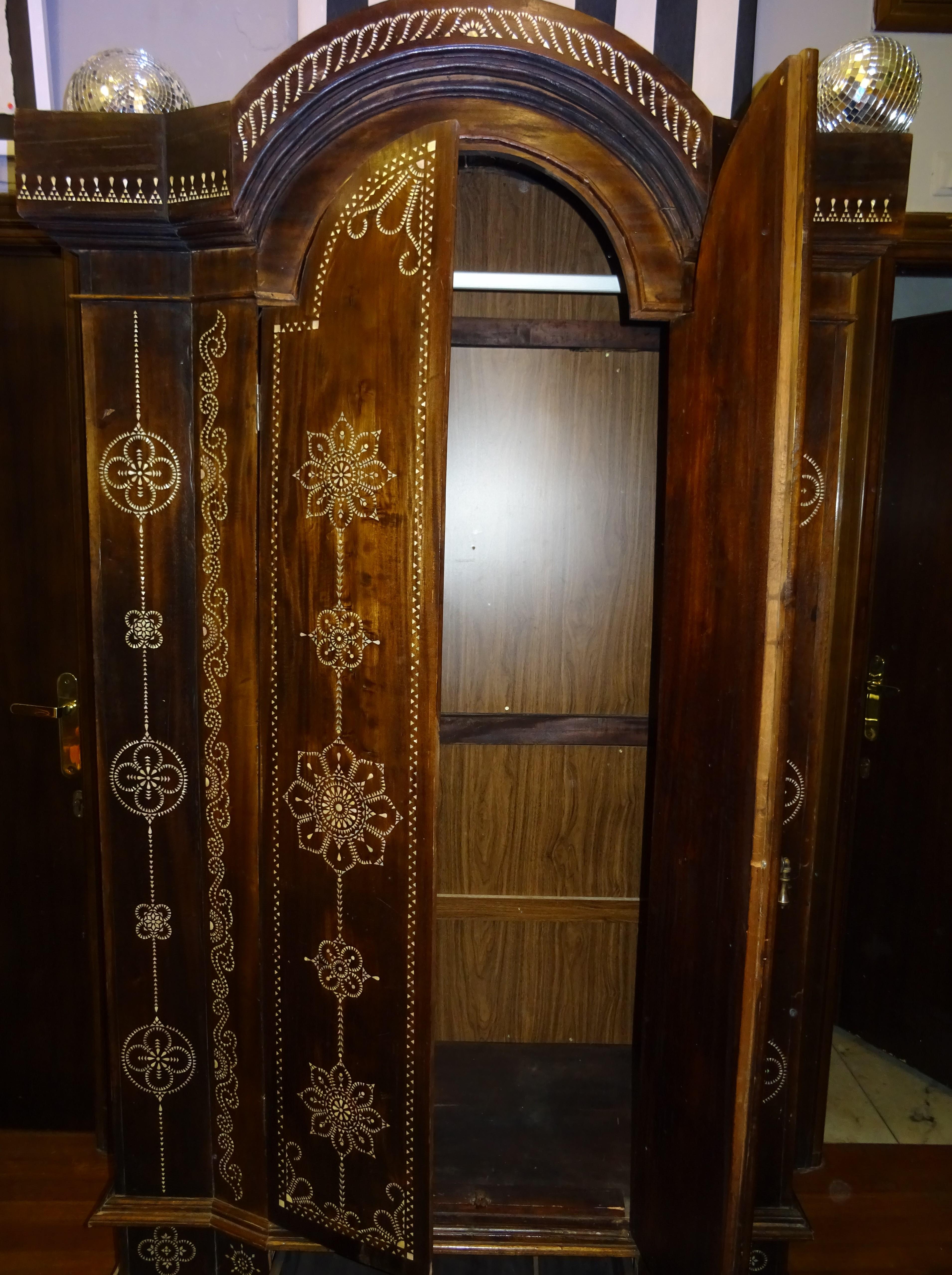 Indian 20th  Mother of PearlInlaid Wooden  Armoire , Wardrobe with Mandalas 10