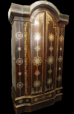 Indian 20th  Mother of PearlInlaid Wooden  Armoire , Wardrobe with Mandalas