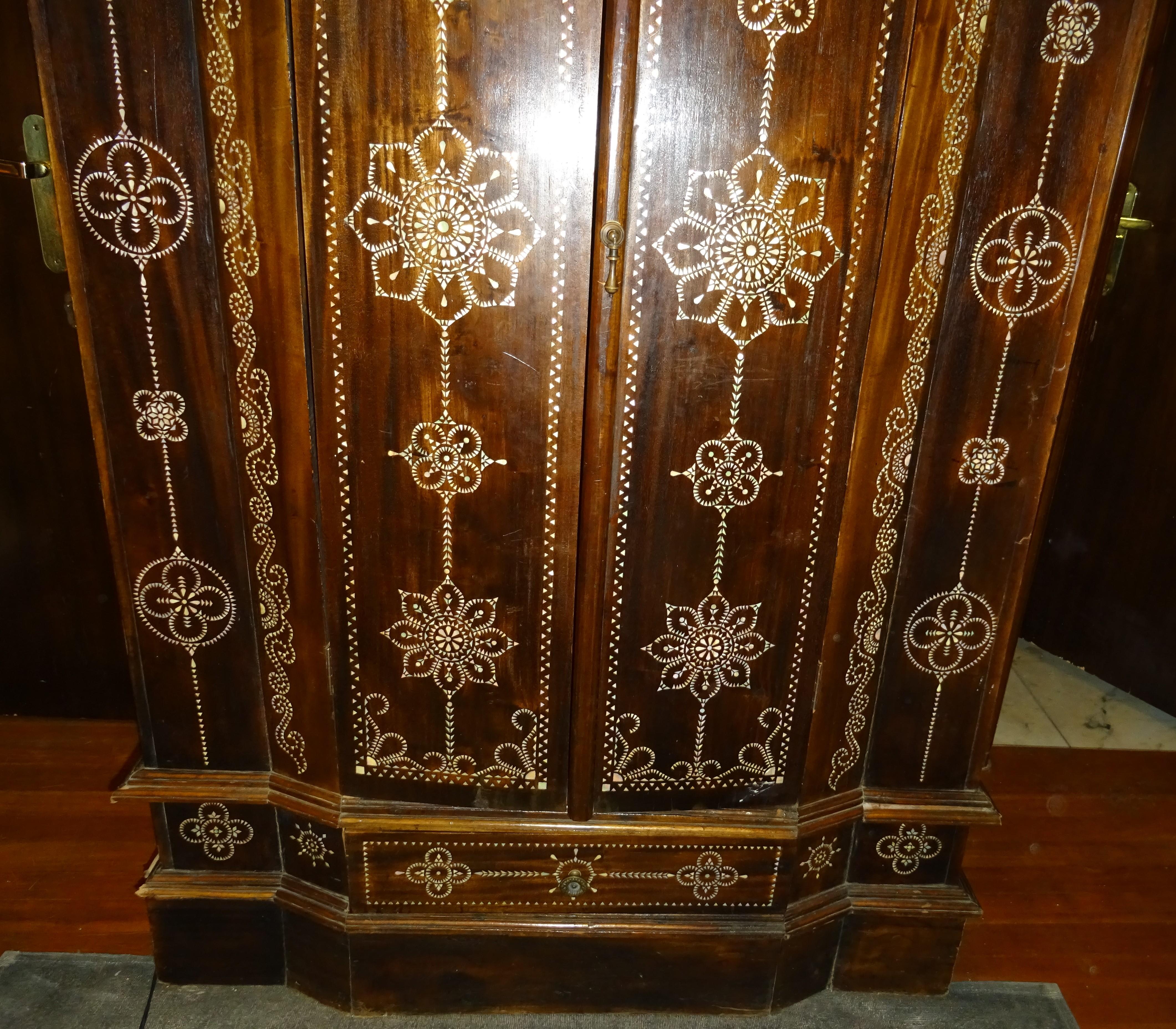 Inlay Indian 20th  Mother of PearlInlaid Wooden  Armoire , Wardrobe with Mandalas