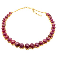 Indian 22k Yellow Gold Graduated Ruby Cabochon Adjustable Necklace
