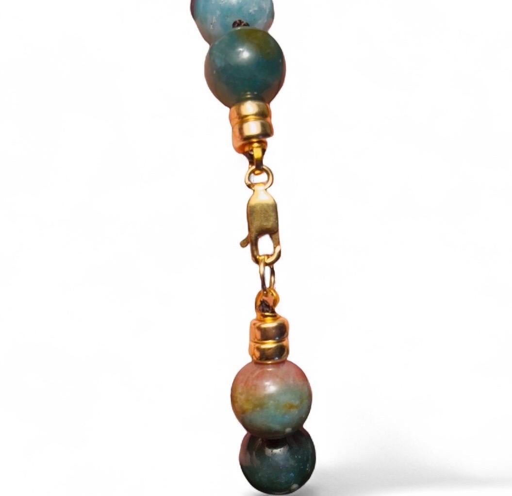 da uomo o donna Collana di Agata indiana Ball con perline e chiusura in oro 14k in vendita