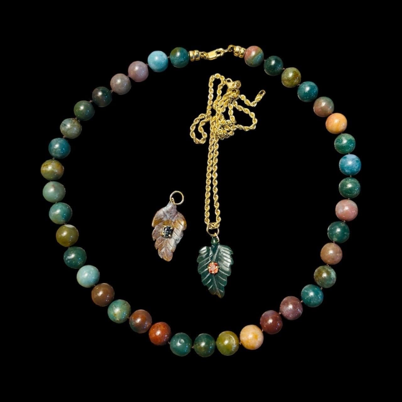 Collana di Agata indiana Ball con perline e chiusura in oro 14k in vendita 2