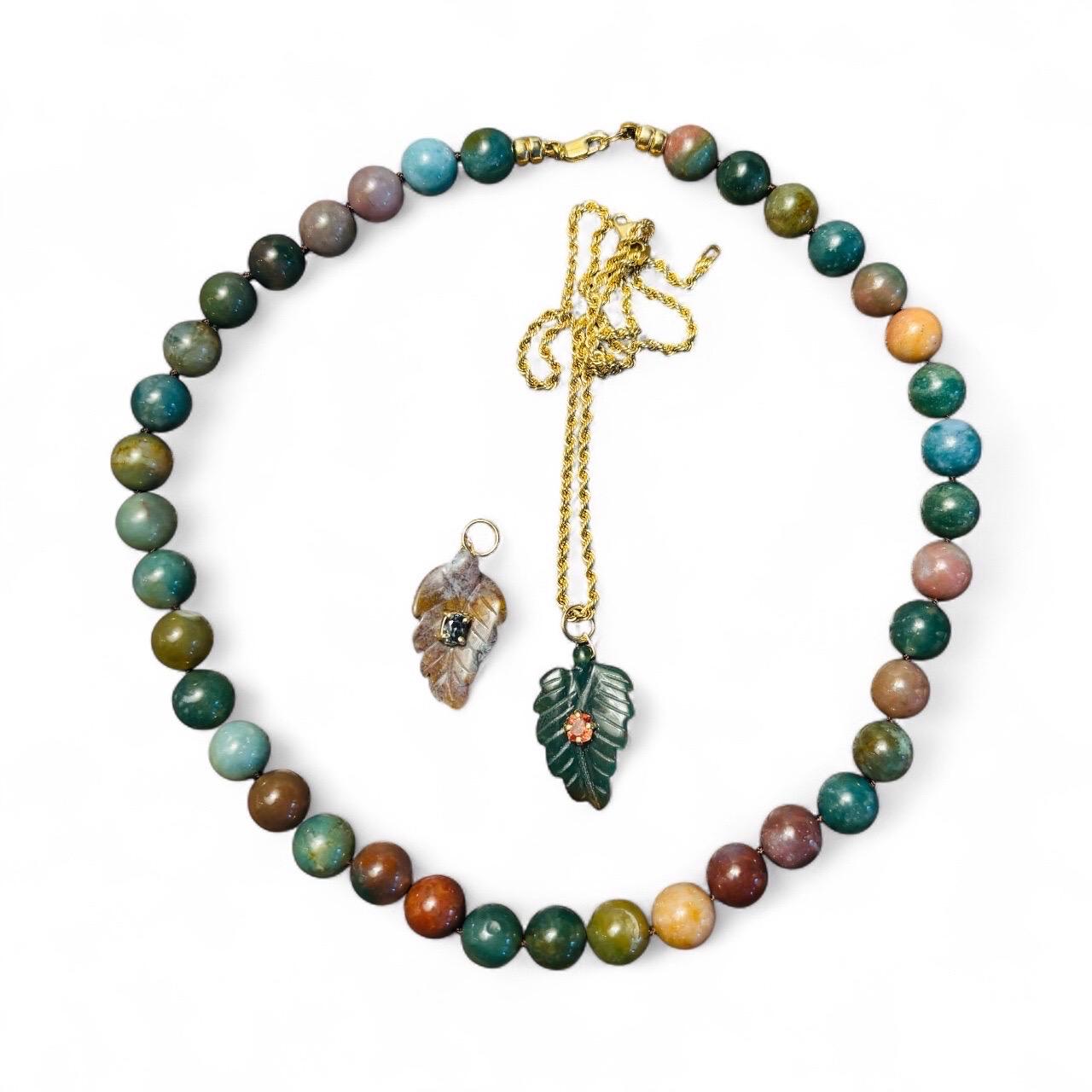 Collana di Agata indiana Ball con perline e chiusura in oro 14k in vendita 3