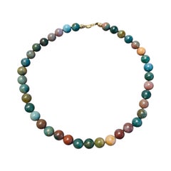 Collana di Agata indiana Ball con perline e chiusura in oro 14k