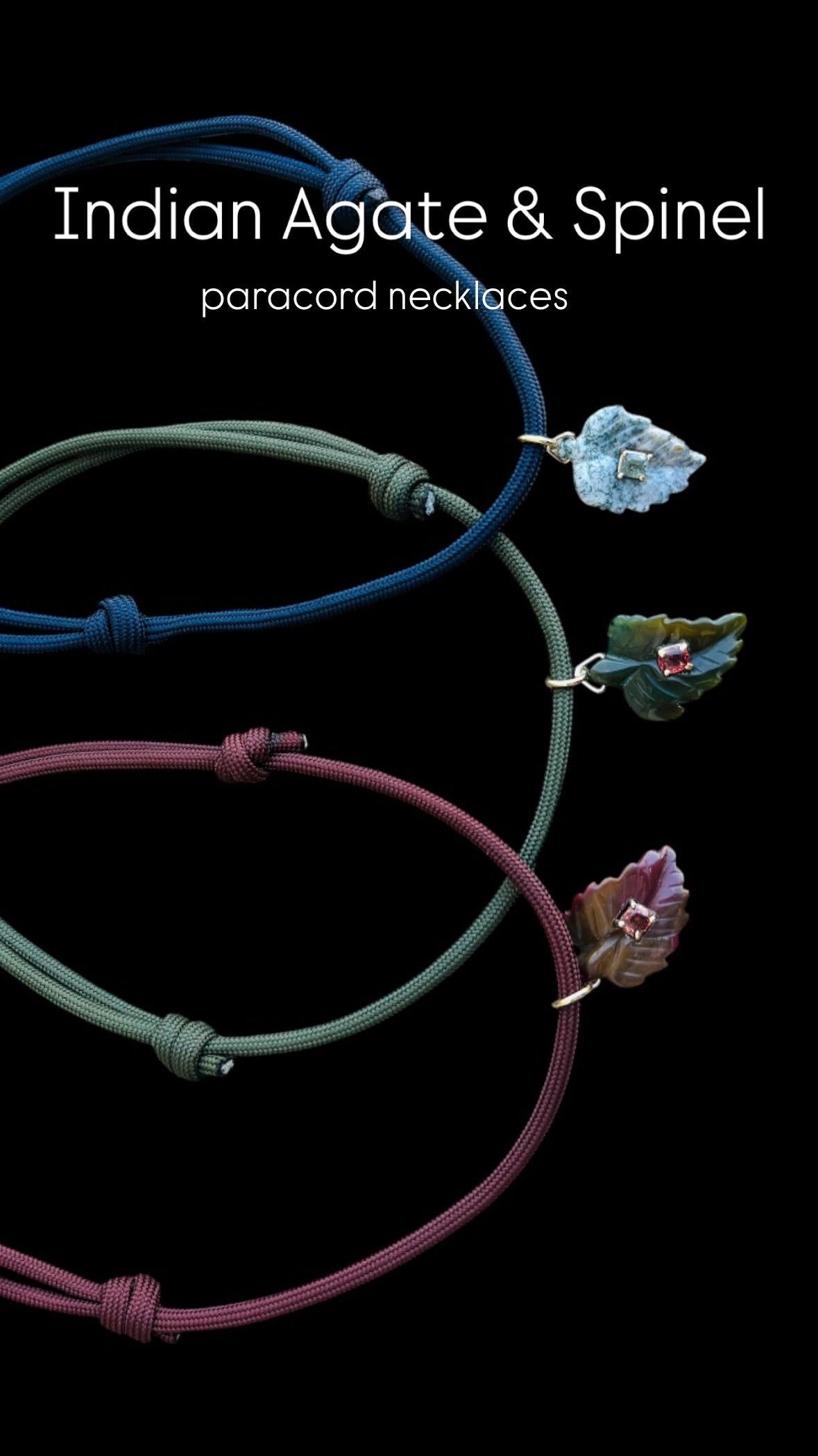 Collana in paracord con agata indiana e spinello

Agata indiana, spinello, oro 14k e paracord

Foglia intagliata di agata indiana naturale con spinello arancione/rosa, il tutto in oro 14k.

Il paracord è di un bel colore bordeaux intenso che si