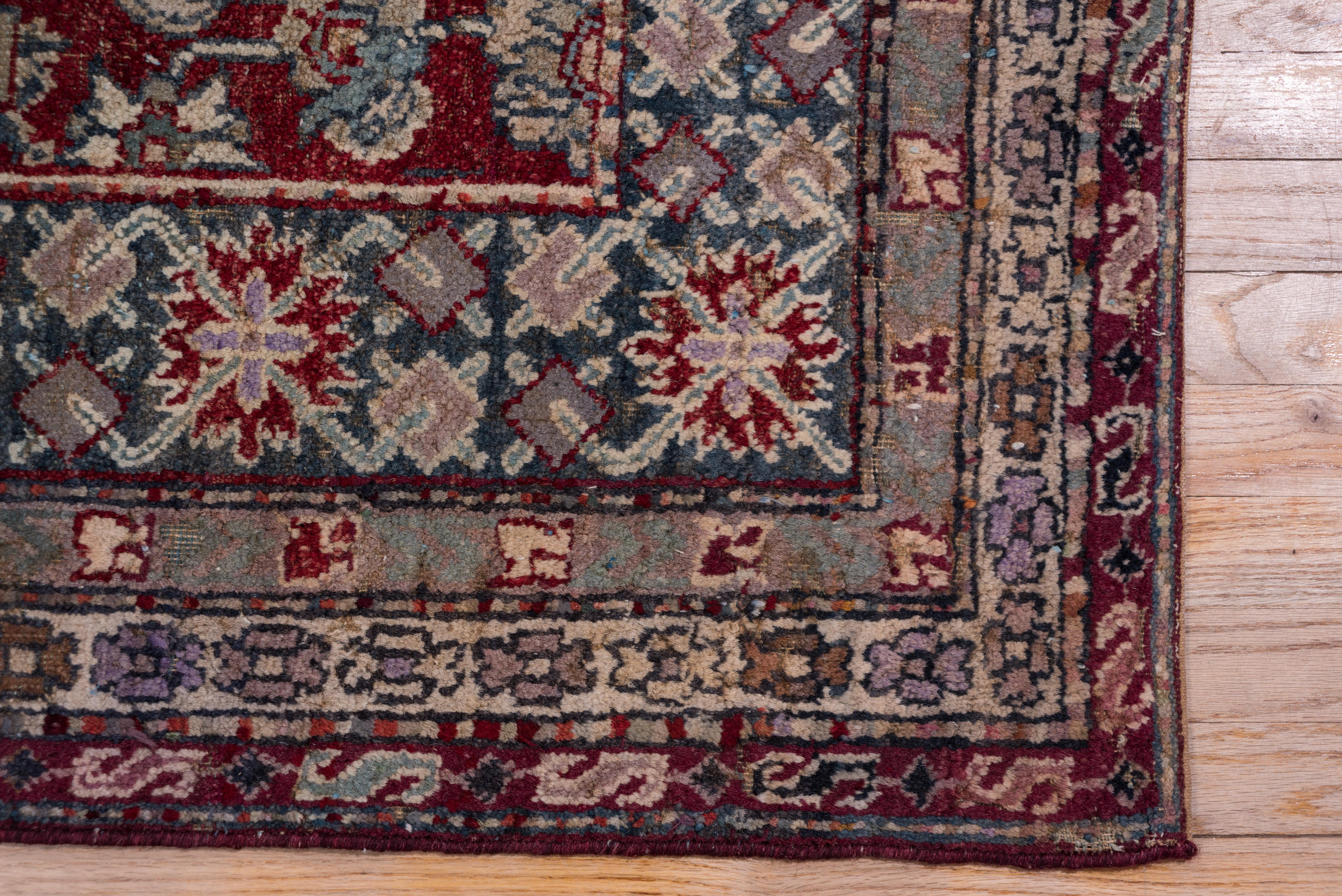 Wool Indian Agra Carpet, Burgundy Field