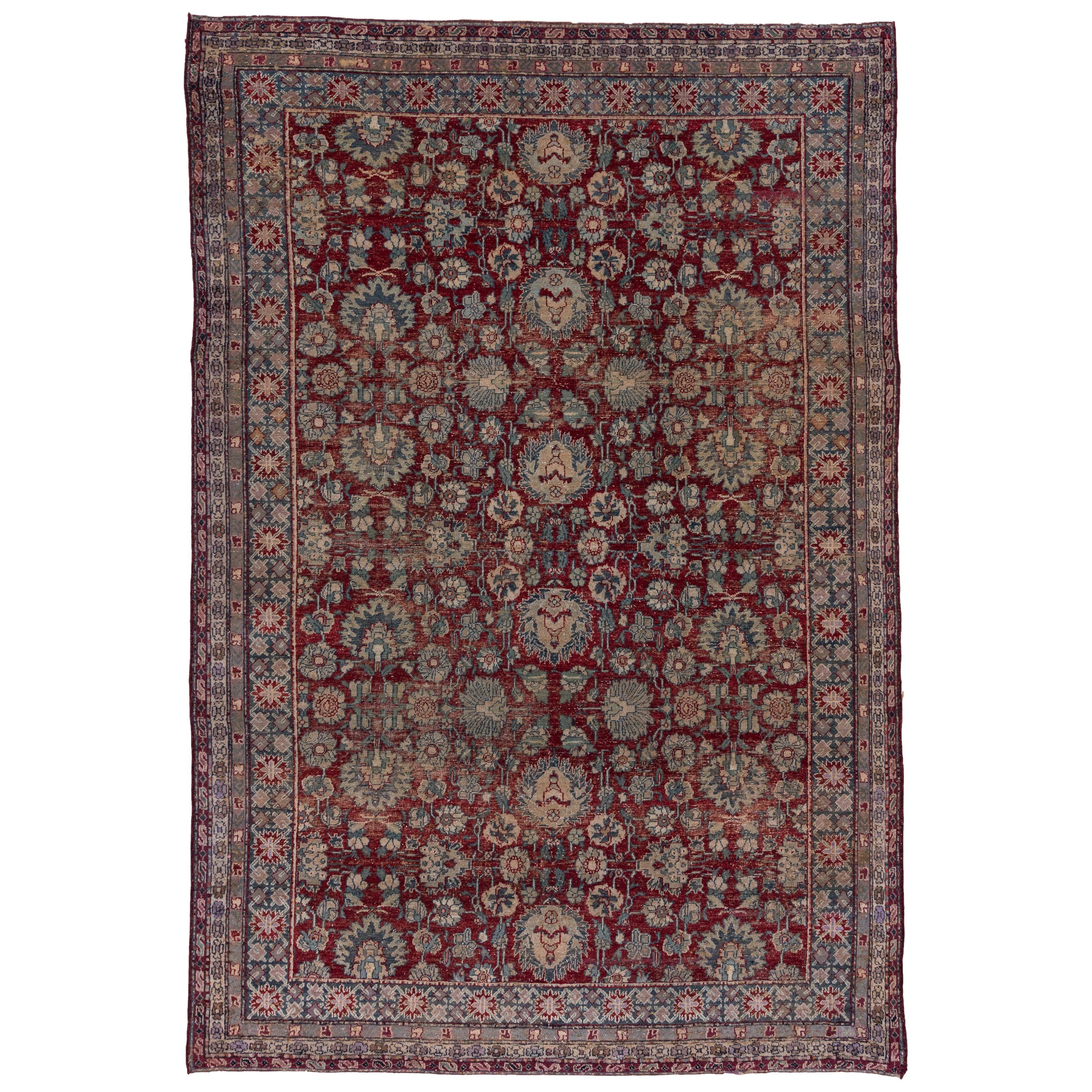 Indian Agra Carpet, Burgundy Field