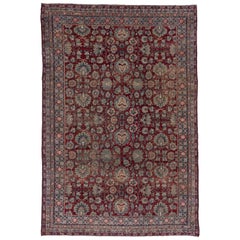 Indian Agra Carpet, Burgundy Field