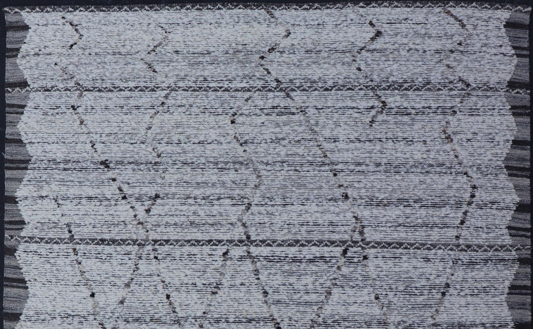 All-Neutral-Modern-Teppich in gebrochenem Weiß, Grau und Schwarz mit Diamanten, minimalistisches Design (Wolle) im Angebot