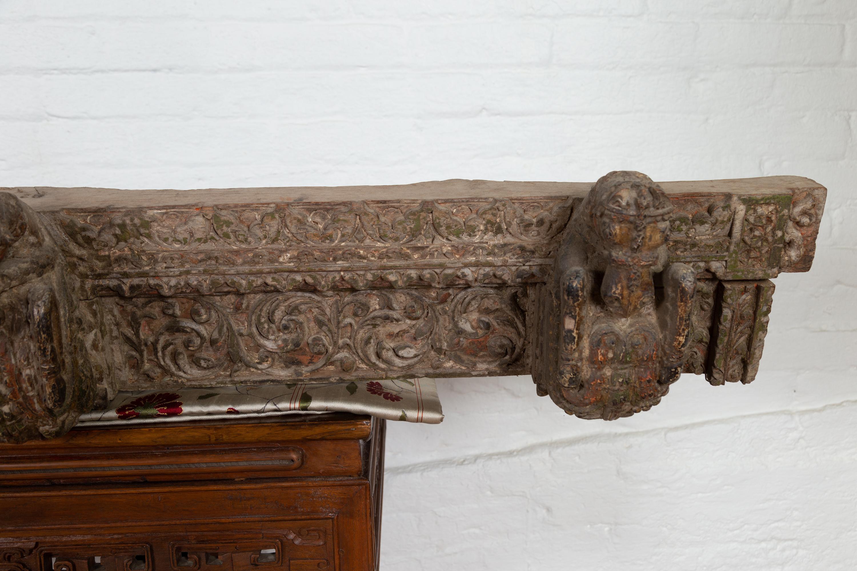 Indian Antique 19th Century Architectural Temple Molding with Carved Animals For Sale 5