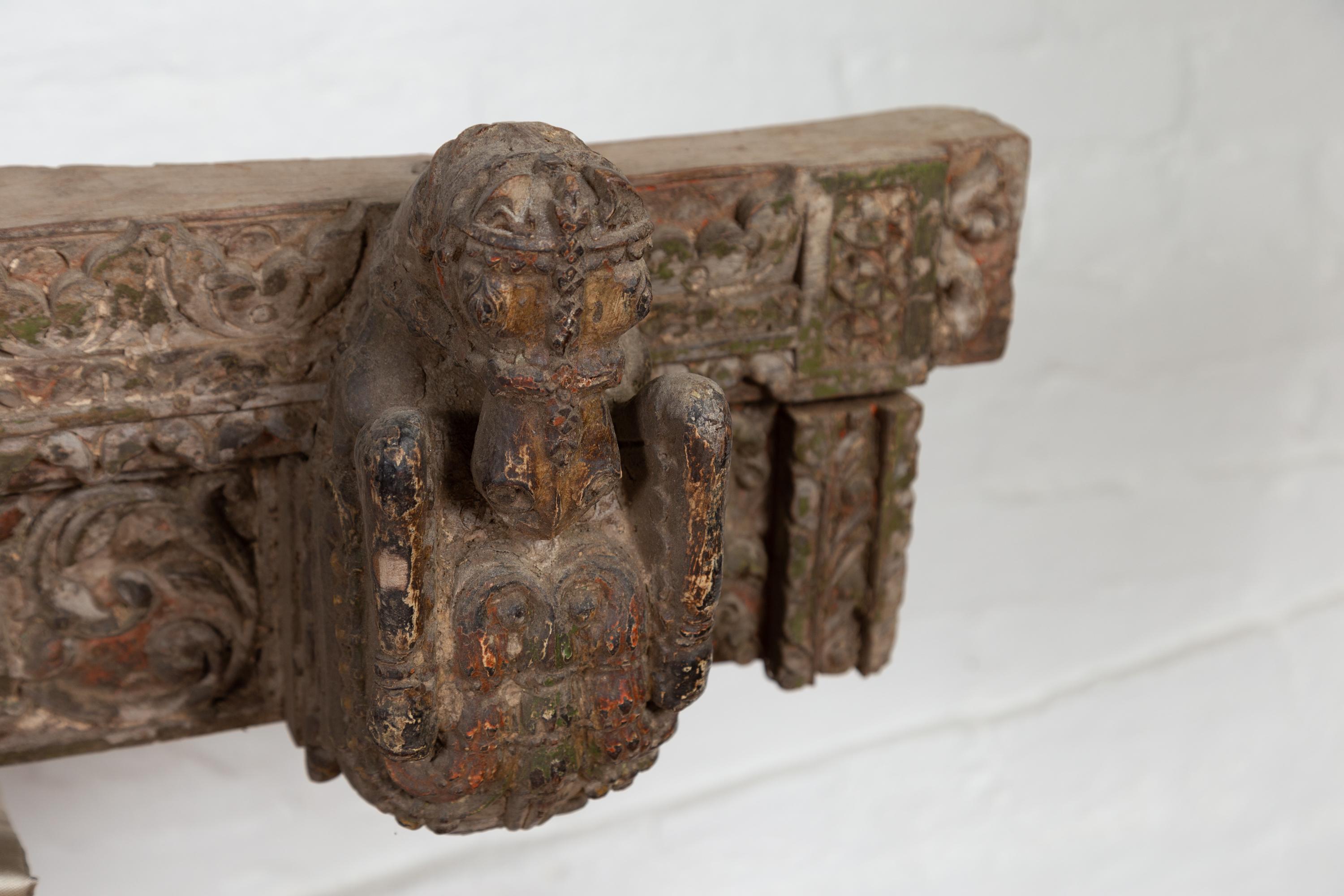 Indian Antique 19th Century Architectural Temple Molding with Carved Animals For Sale 6