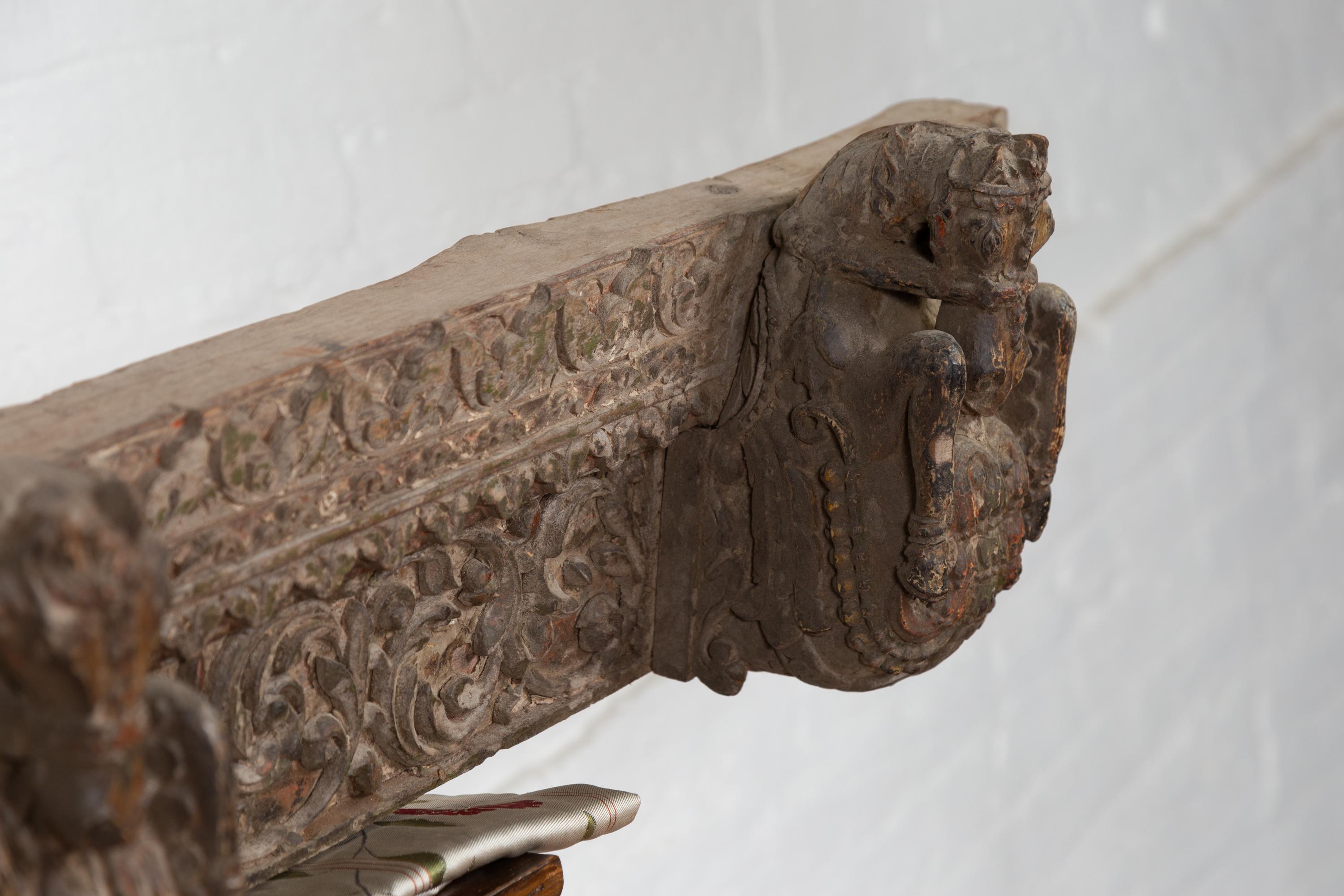Indian Antique 19th Century Architectural Temple Molding with Carved Animals For Sale 12