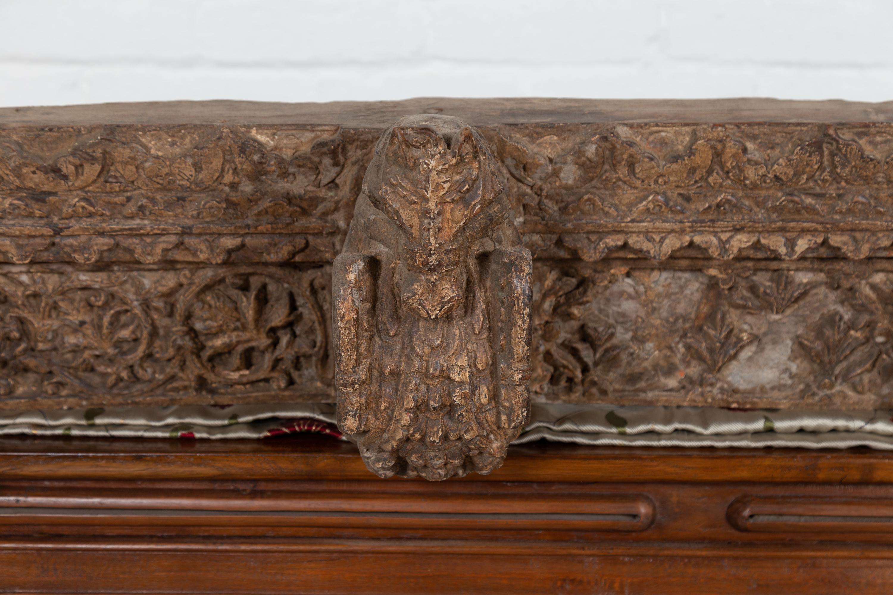 Wood Indian Antique 19th Century Architectural Temple Molding with Carved Animals For Sale