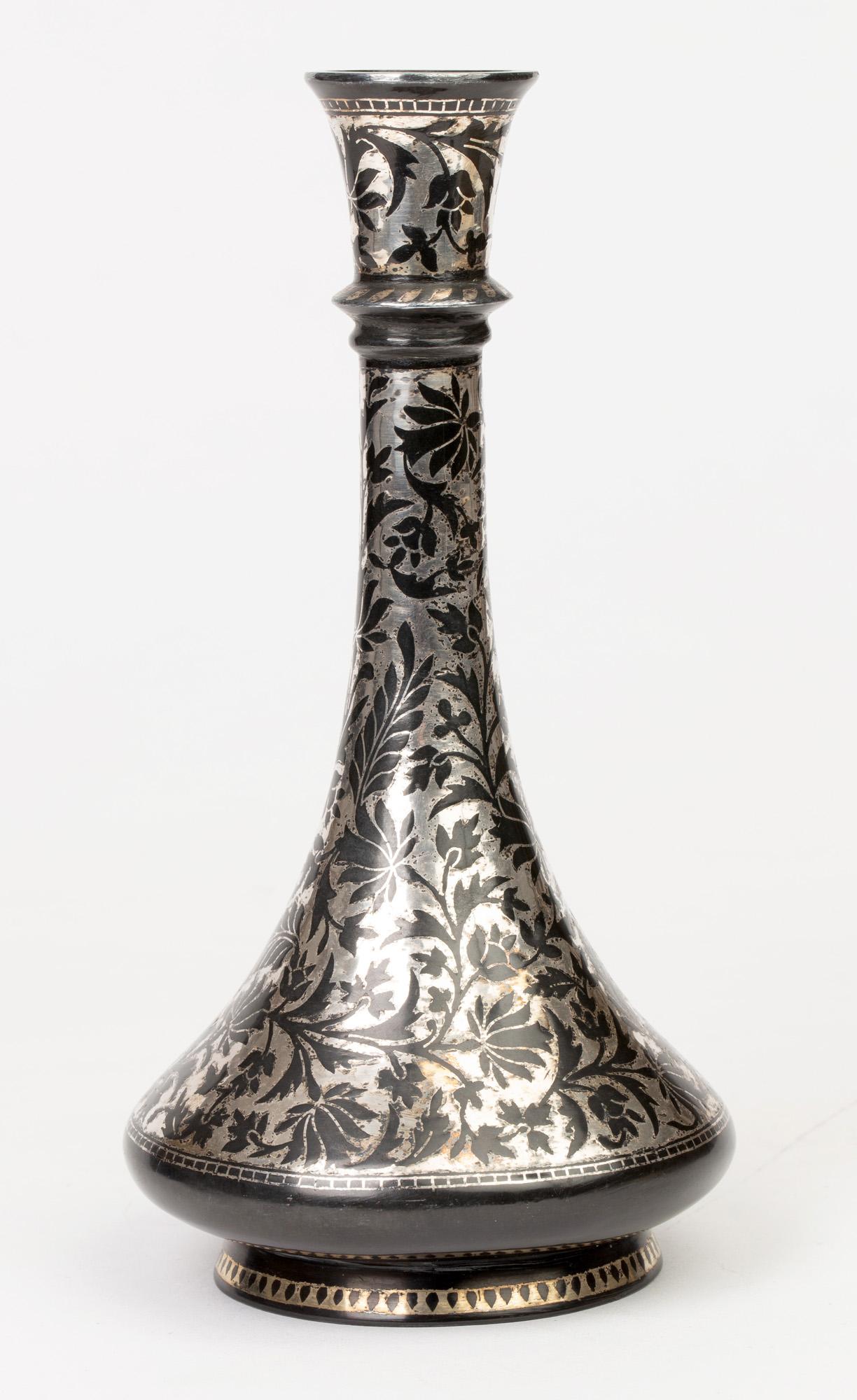 Indian Antique Bidri Ware Silver Overlay Metal Vase 1
