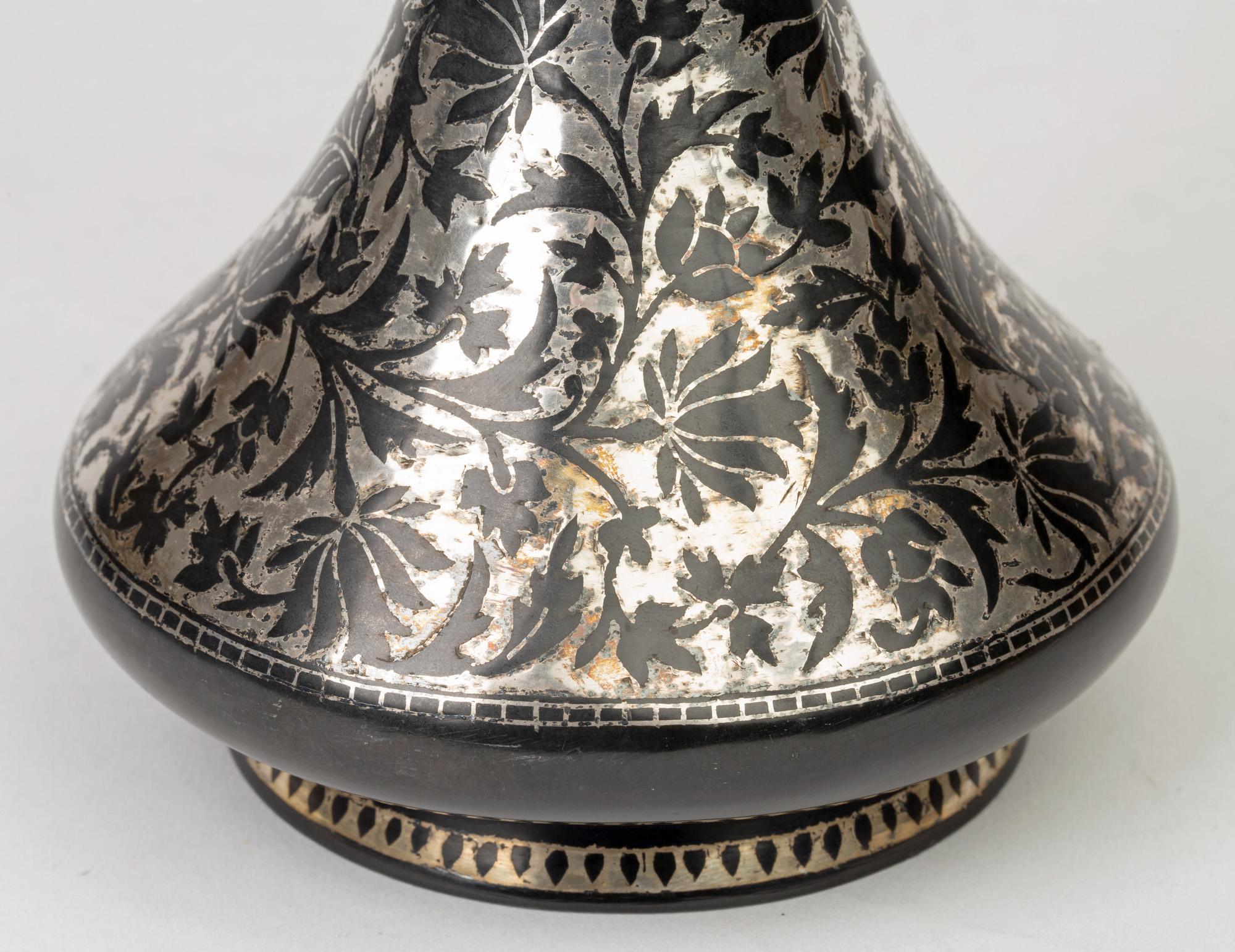 Indian Antique Bidri Ware Silver Overlay Metal Vase 2