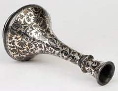 Indian Antique Bidri Ware Silver Overlay Metal Vase