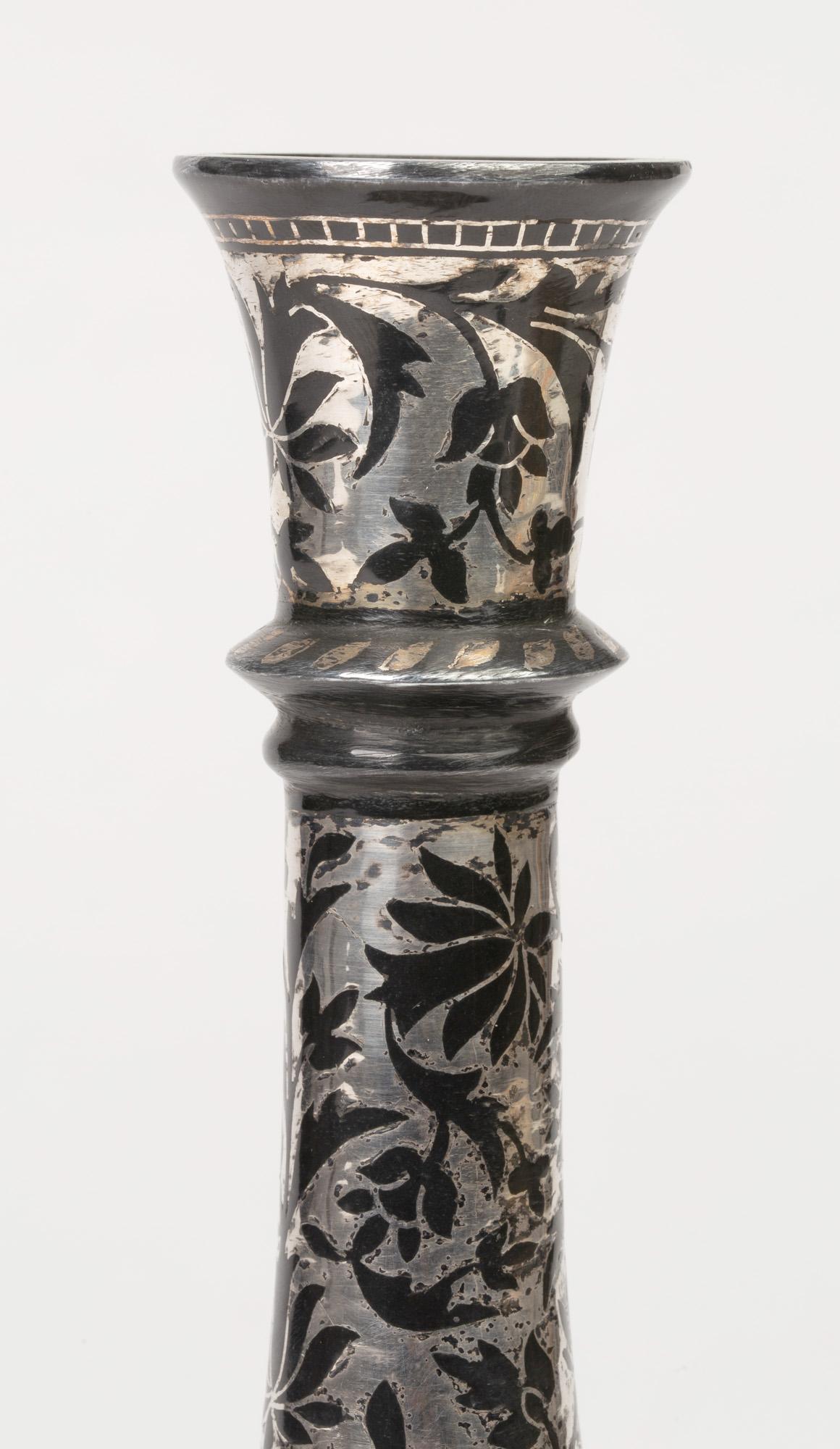 20th Century Indian Antique Bidri Ware Silver Overlay Metal Vase