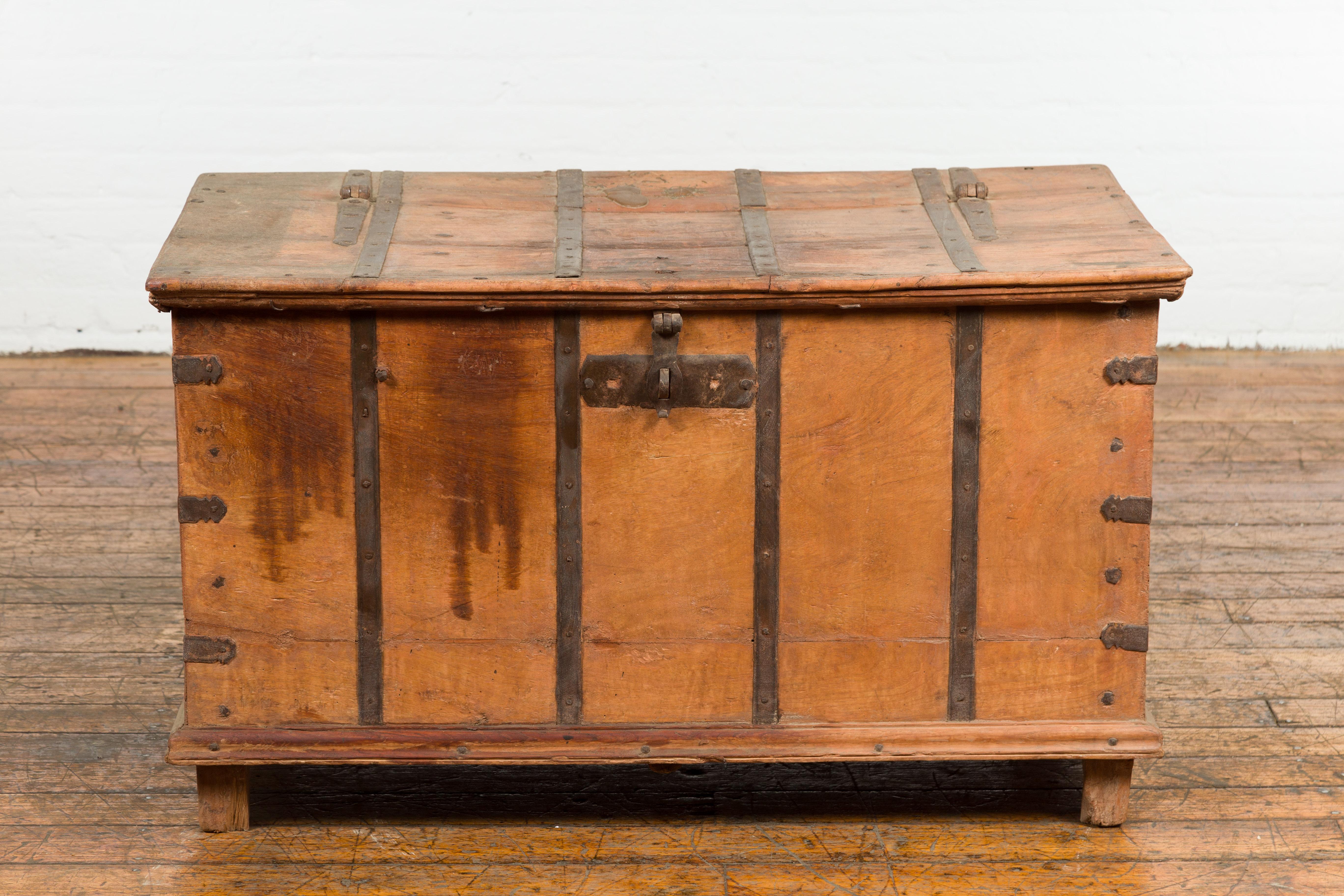 Indian Light Brown Antique Storage Chest with Internal Compartment For Sale