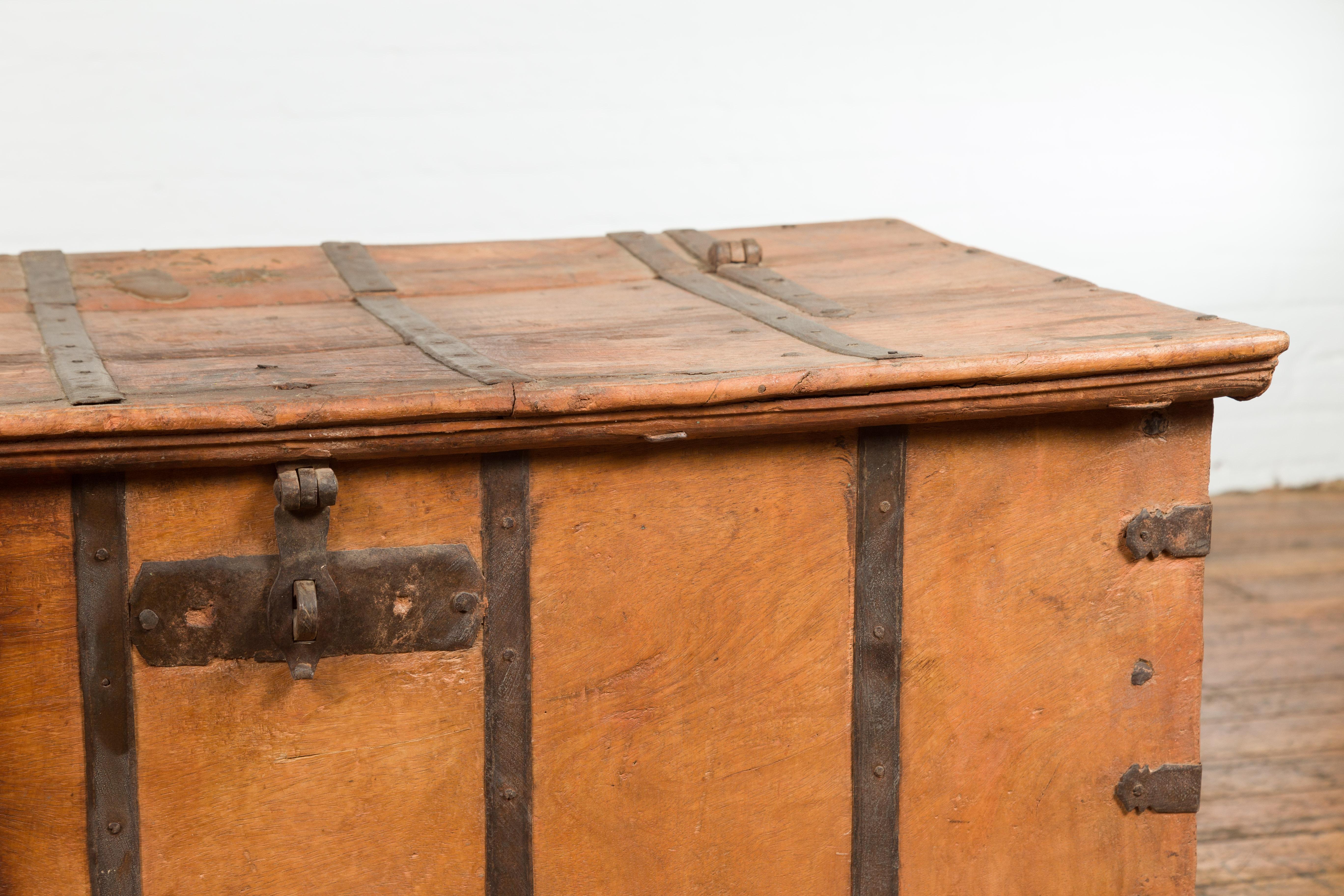 19th Century Light Brown Antique Storage Chest with Internal Compartment For Sale