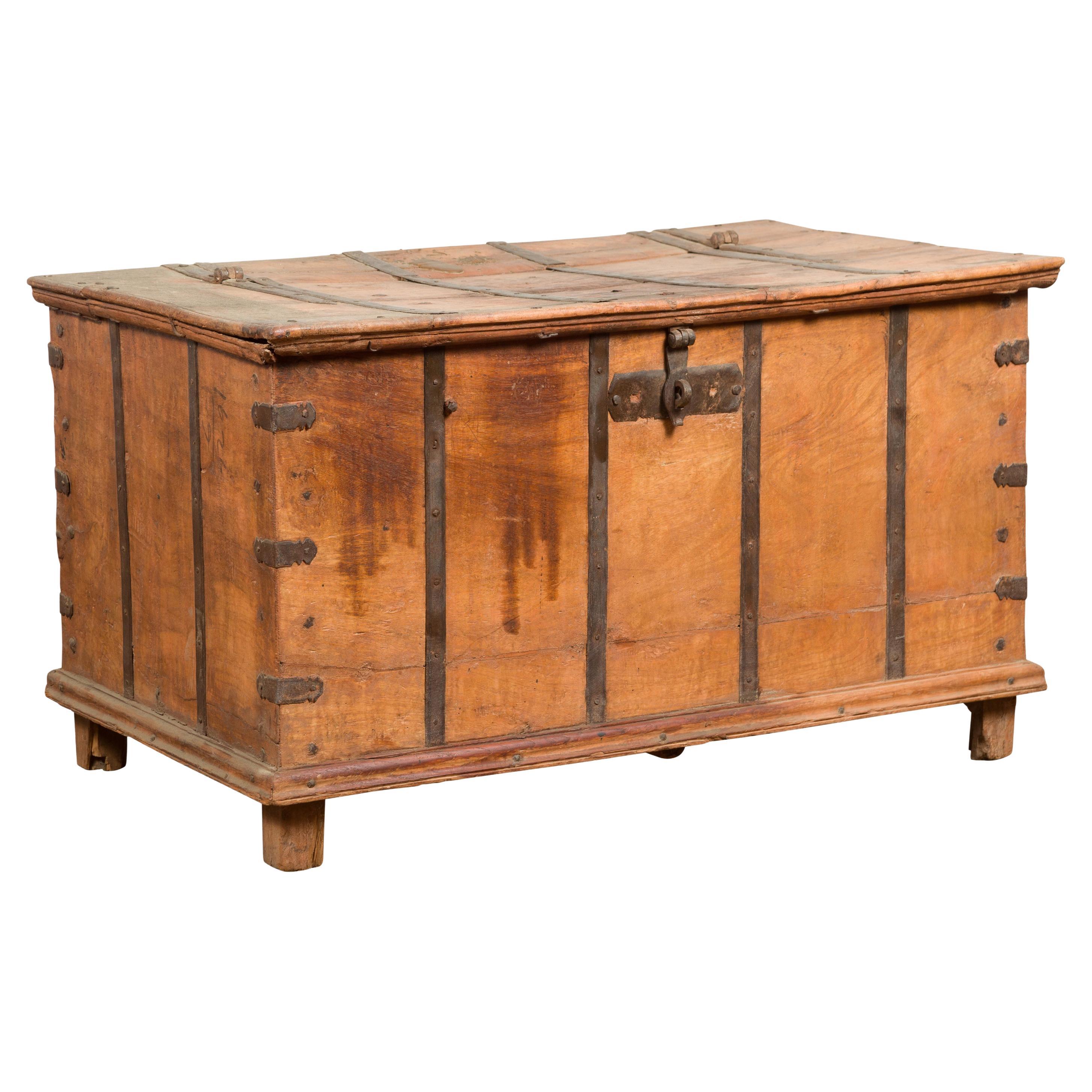 Light Brown Antique Storage Chest with Internal Compartment For Sale
