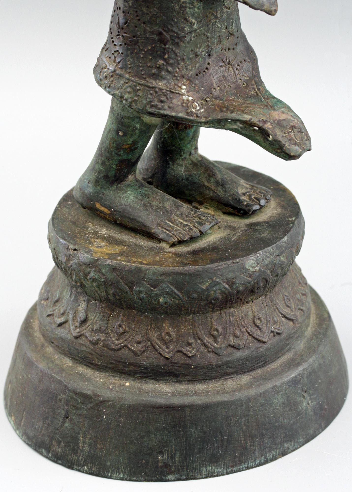 Indonesian Antique Bronze Figure of a Slender Goddess with Lotus Flower 7