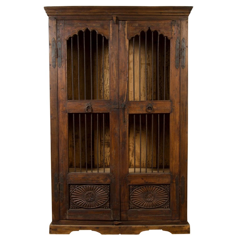 Indian Antique with Pierced Doors, Carved Motifs and Bronze