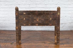 Indian Antique Damachiya Cabinet on Legs with Geometric Design and Horse Heads