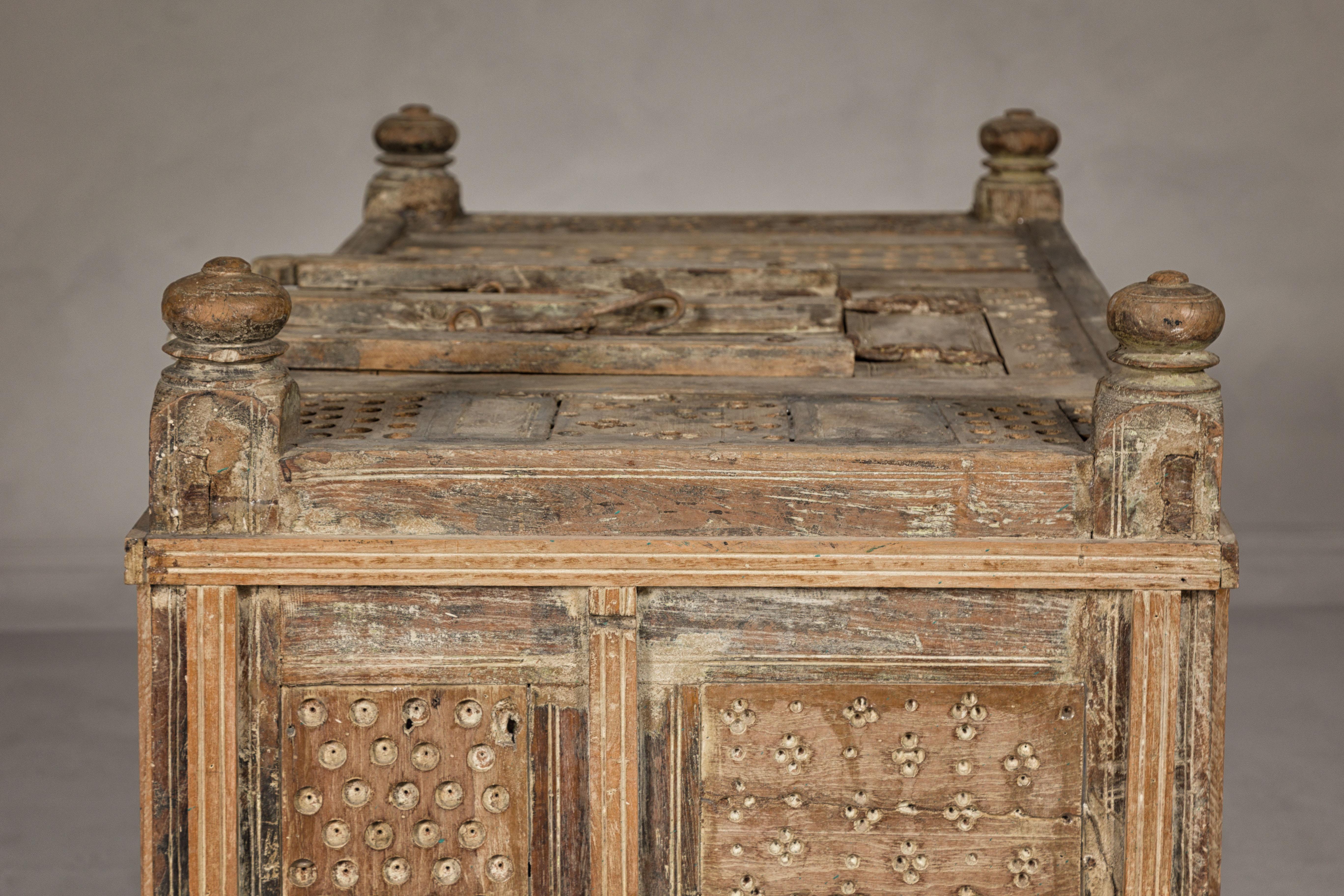 Indian Antique Damachiya Dowry Chest on Wheels with Hand-Carved Panels For Sale 12