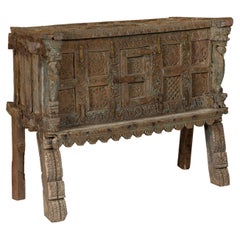 Indian Used Damachiya Wedding Cabinet on Legs with Carved Décor