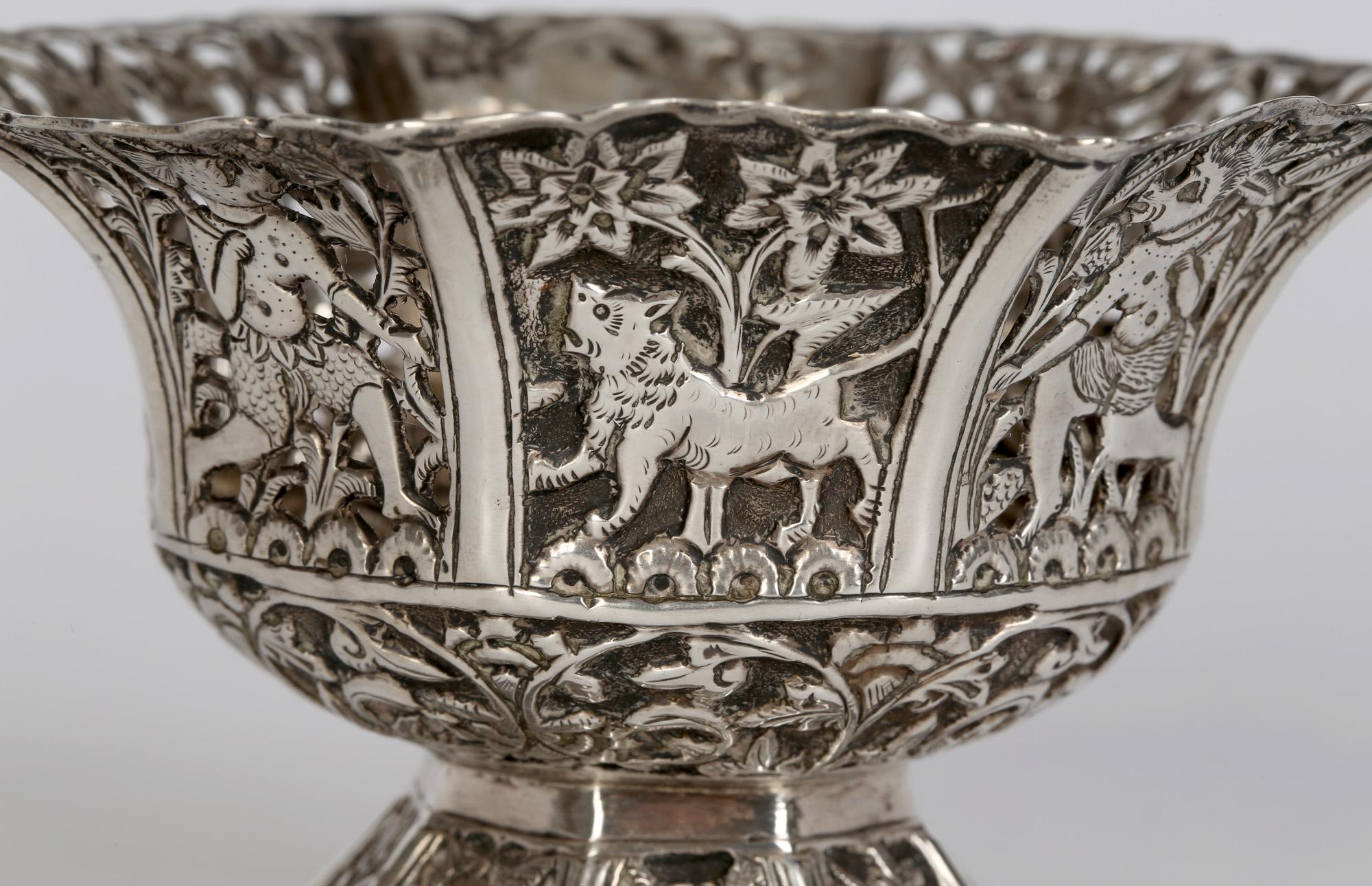 Indian Antique Silver Anthropomorphic Design Bowl with Animals For Sale 3