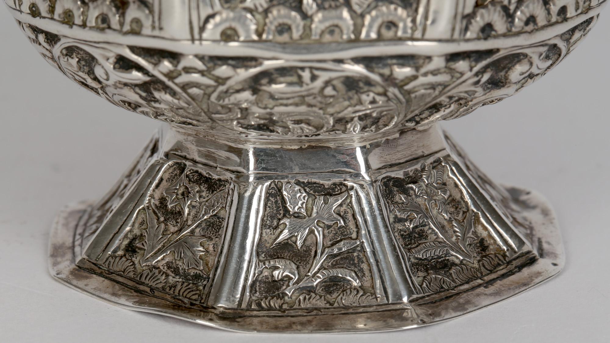 Indian Antique Silver Anthropomorphic Design Bowl with Animals For Sale 10