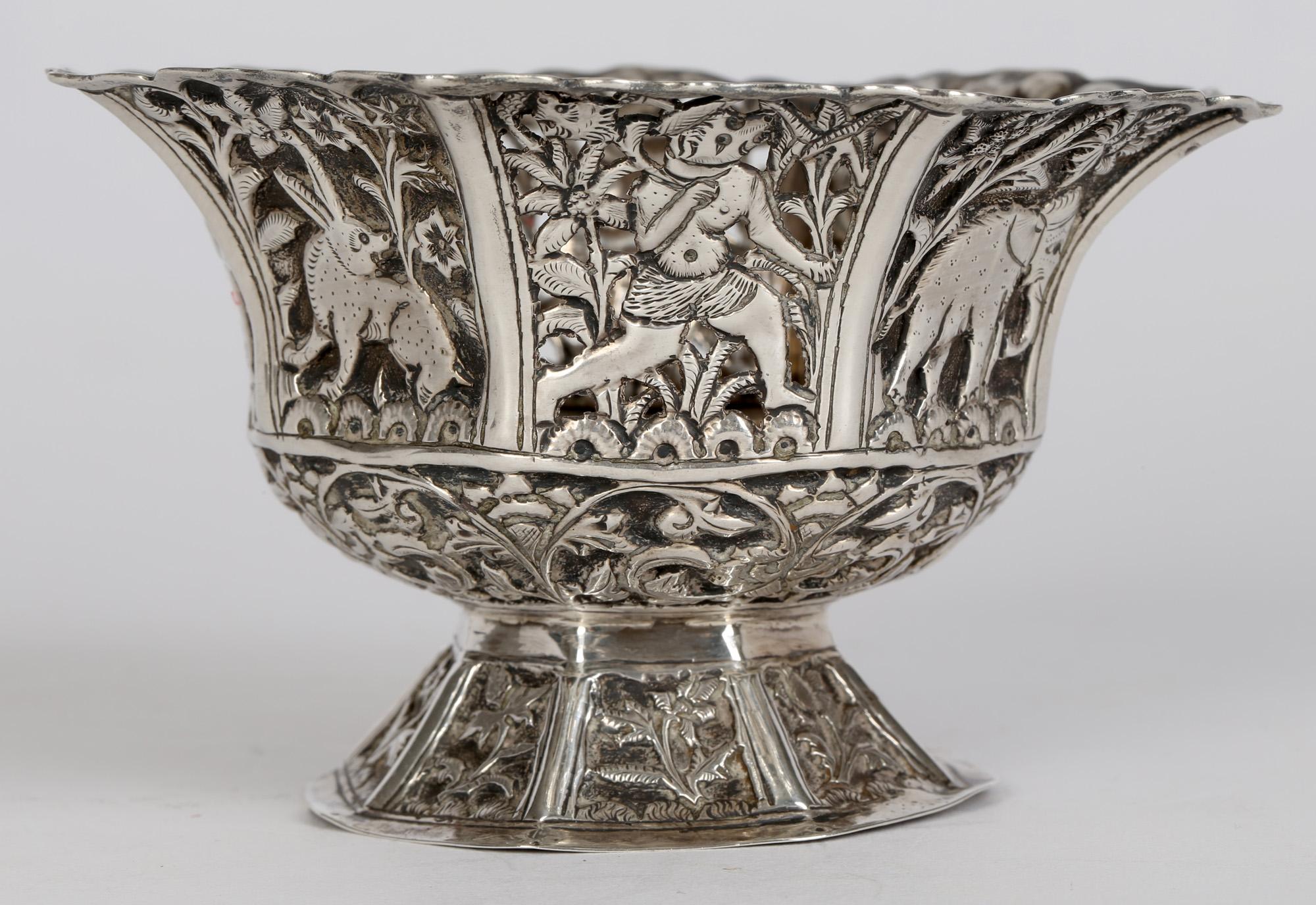 Indian Antique Silver Anthropomorphic Design Bowl with Animals For Sale 11