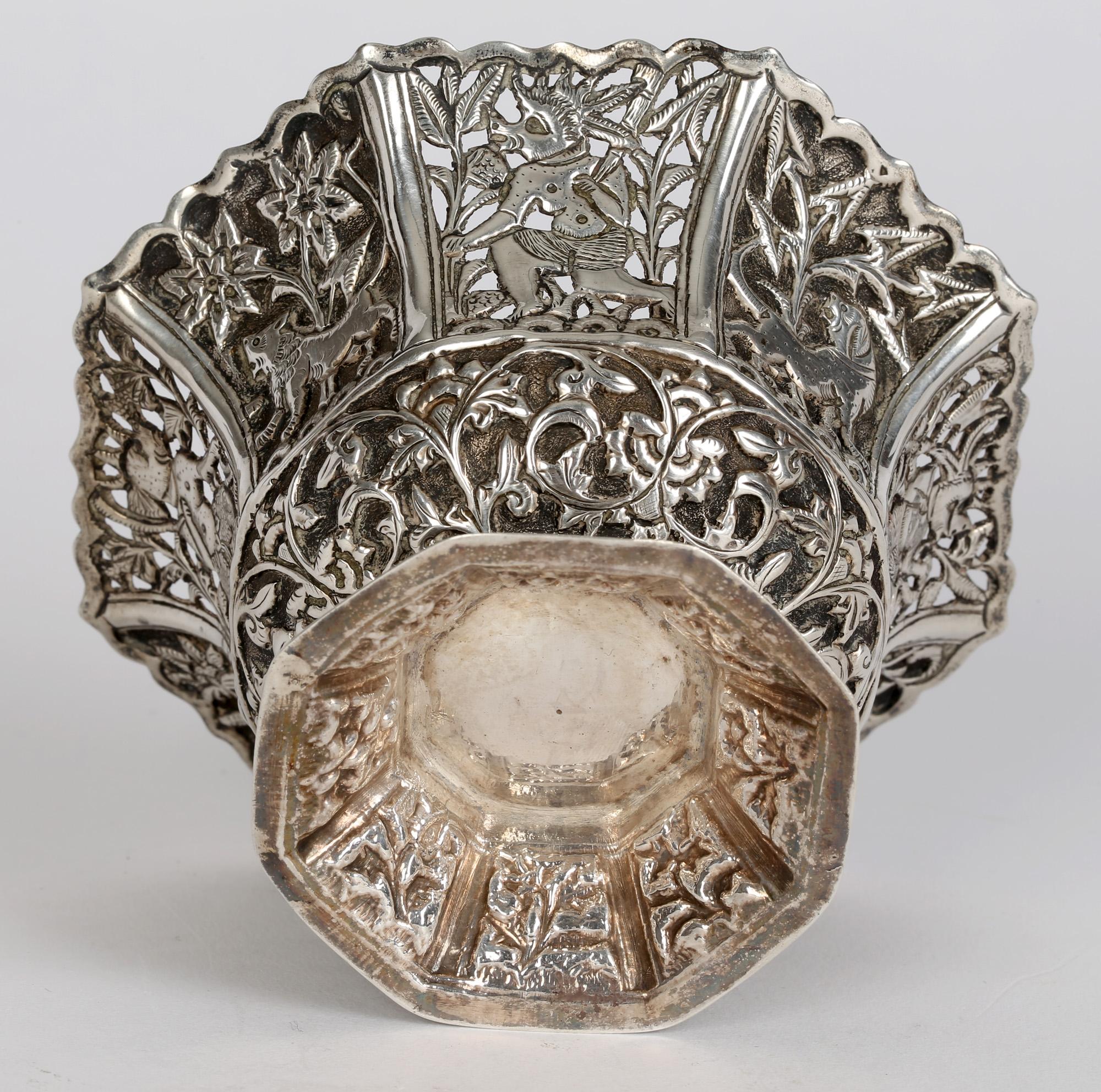 Anglo-Indian Indian Antique Silver Anthropomorphic Design Bowl with Animals For Sale