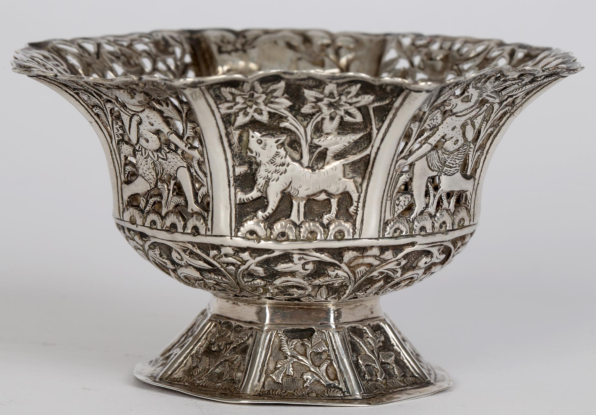 Indian Antique Silver Anthropomorphic Design Bowl with Animals For Sale 1