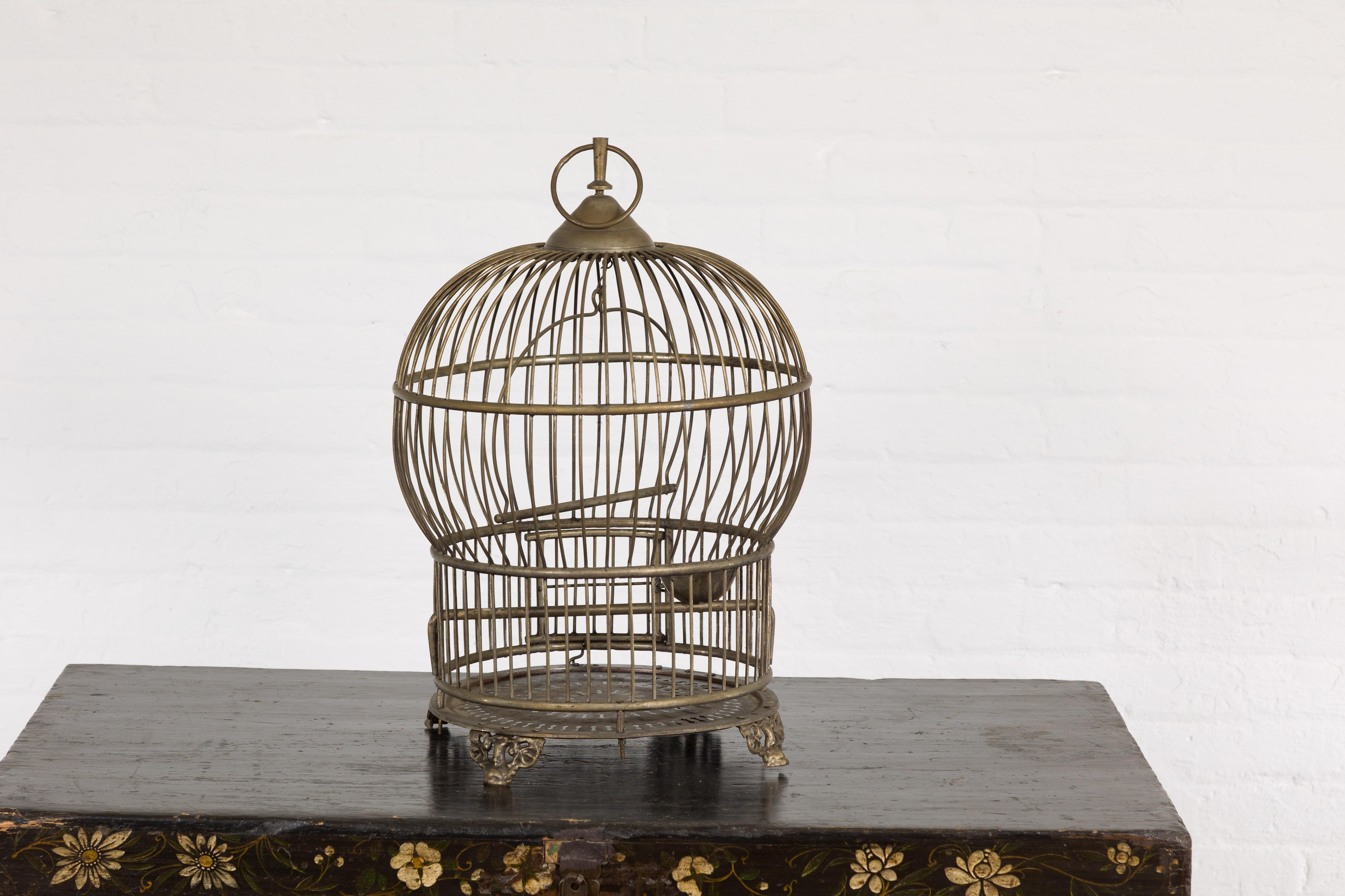 Indian Antique Silver over Brass Montgolfière Shaped Bird Cage with Pierced Feet 7