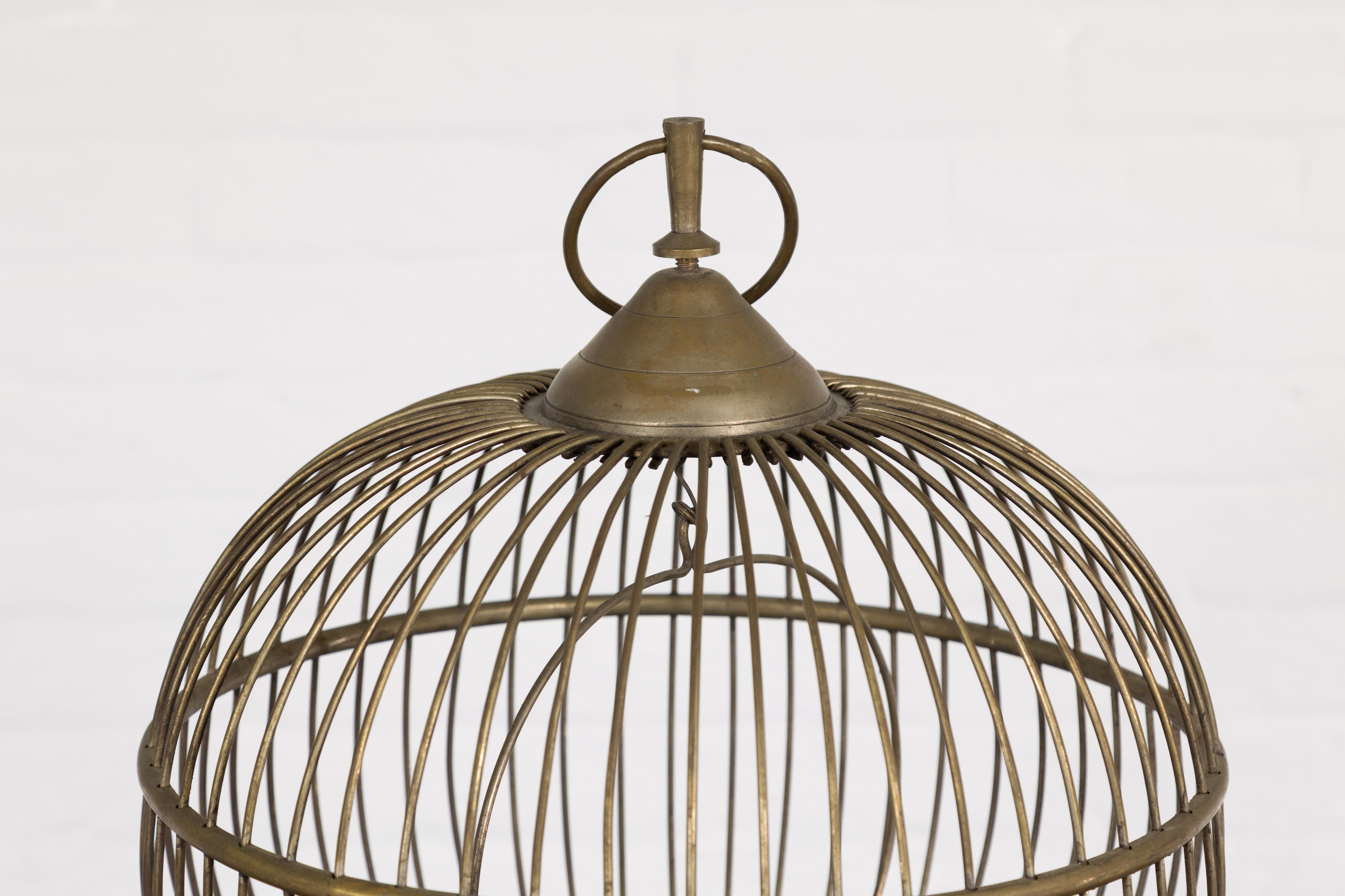 Indian Antique Silver over Brass Montgolfière Shaped Bird Cage with Pierced Feet In Good Condition In Yonkers, NY