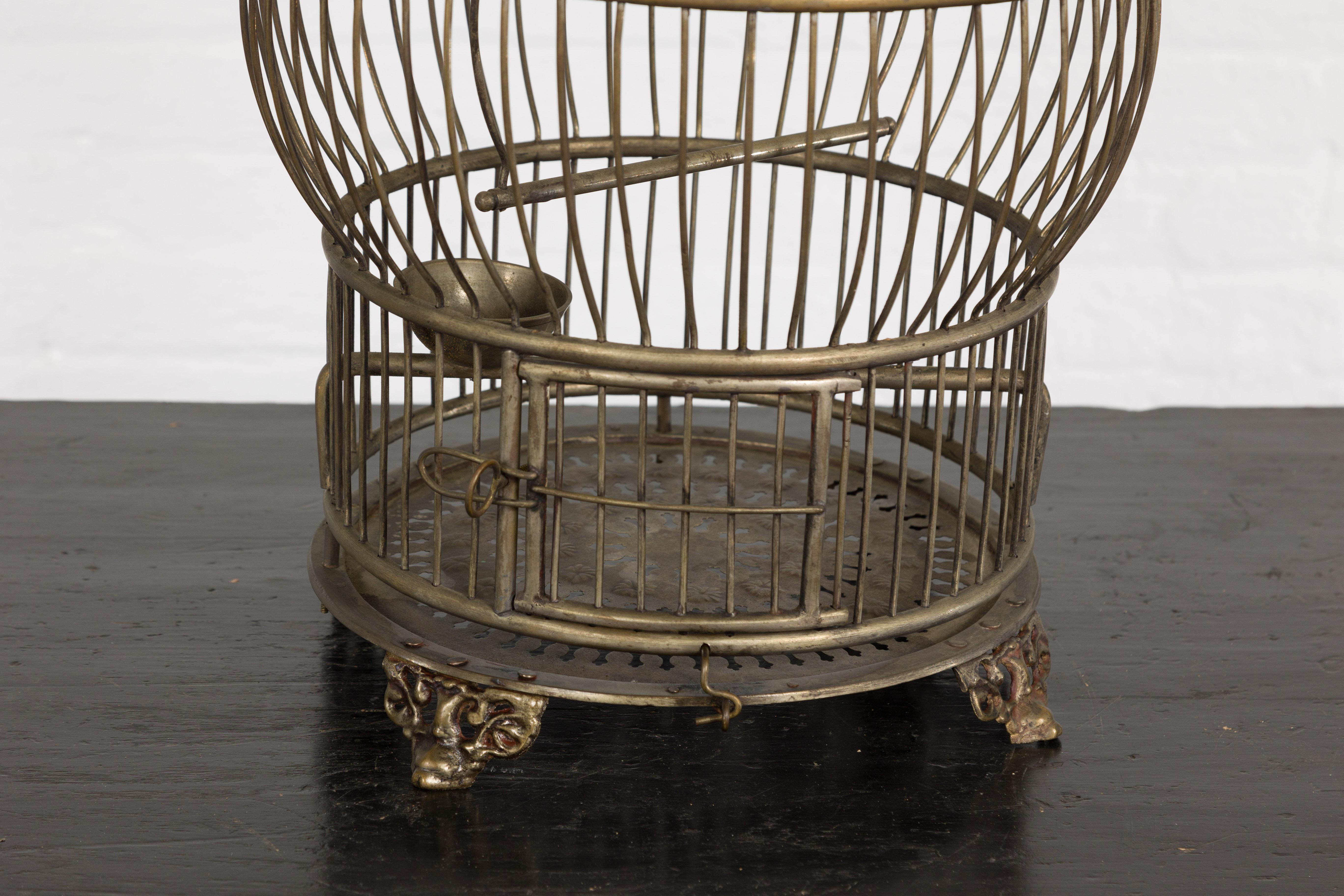 Indian Antique Silver over Brass Montgolfière Shaped Bird Cage with Pierced Feet 1