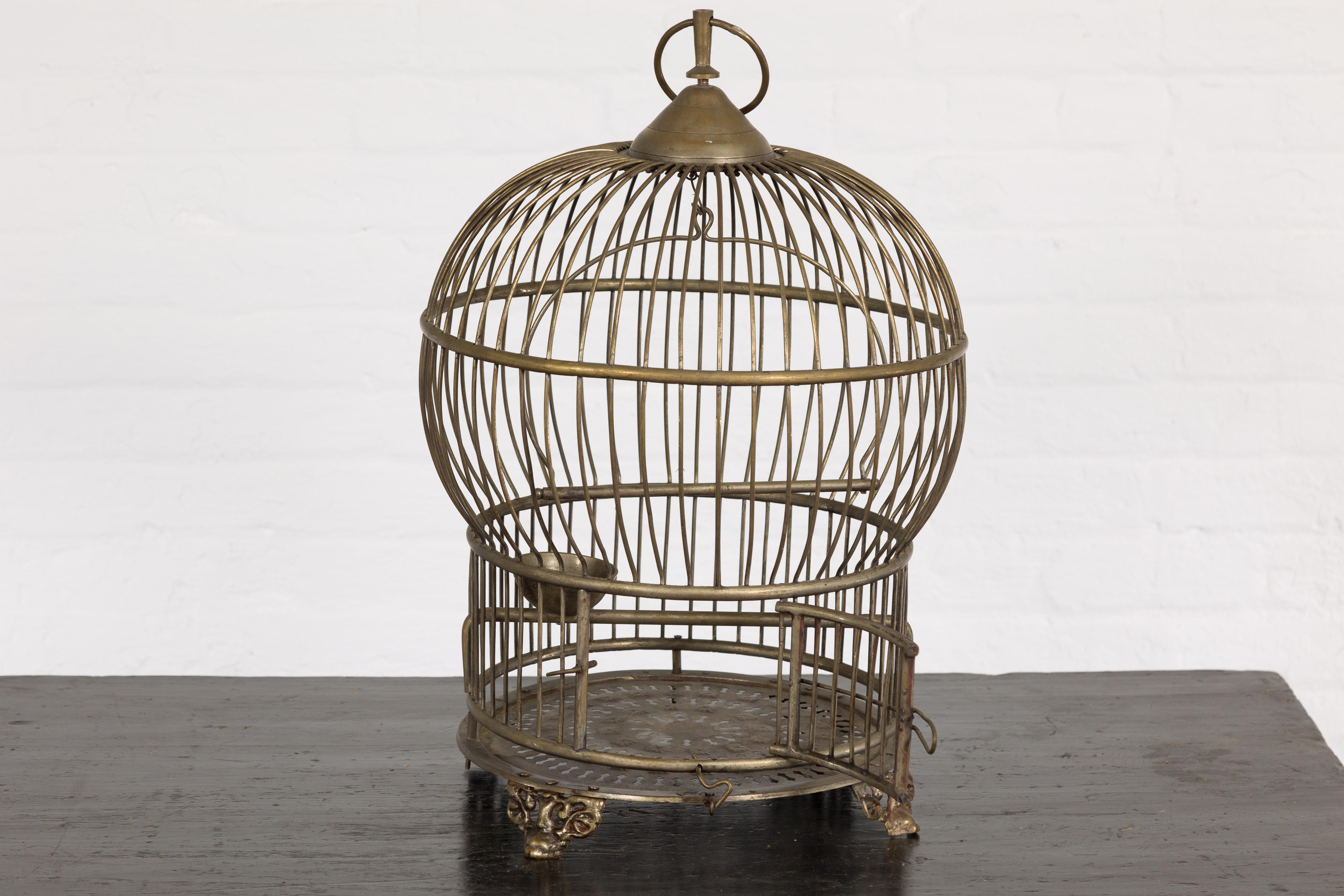 Indian Antique Silver over Brass Montgolfière Shaped Bird Cage with Pierced Feet 3