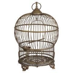 Indian Antique Silver over Brass Montgolfière Shaped Bird Cage with Pierced Feet
