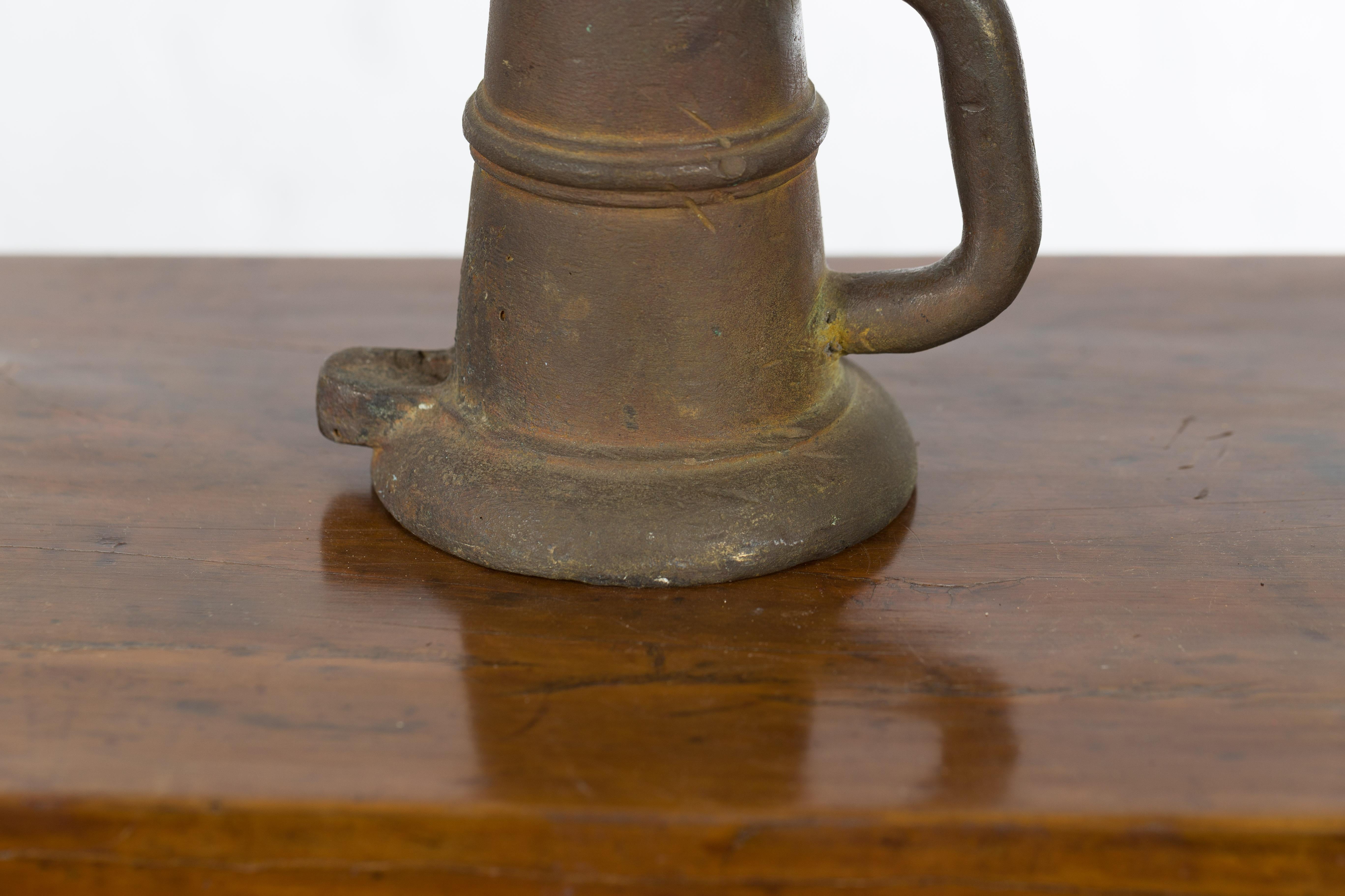 Indian Antique Smelting Pot with Back Handle, Front Spout and Weathered Patina In Good Condition For Sale In Yonkers, NY