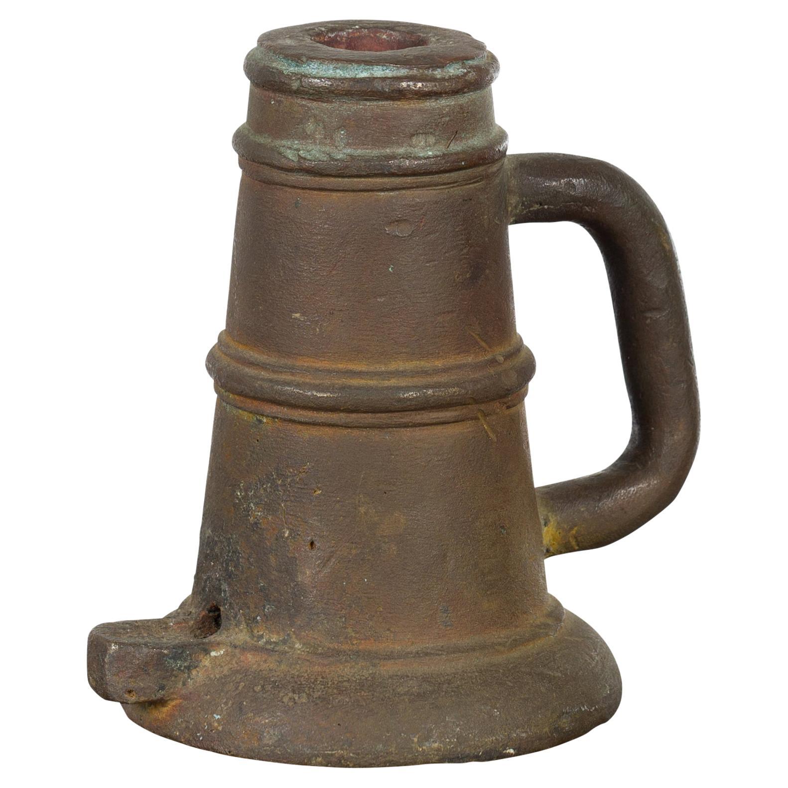 Indian Antique Smelting Pot with Back Handle, Front Spout and Weathered Patina For Sale