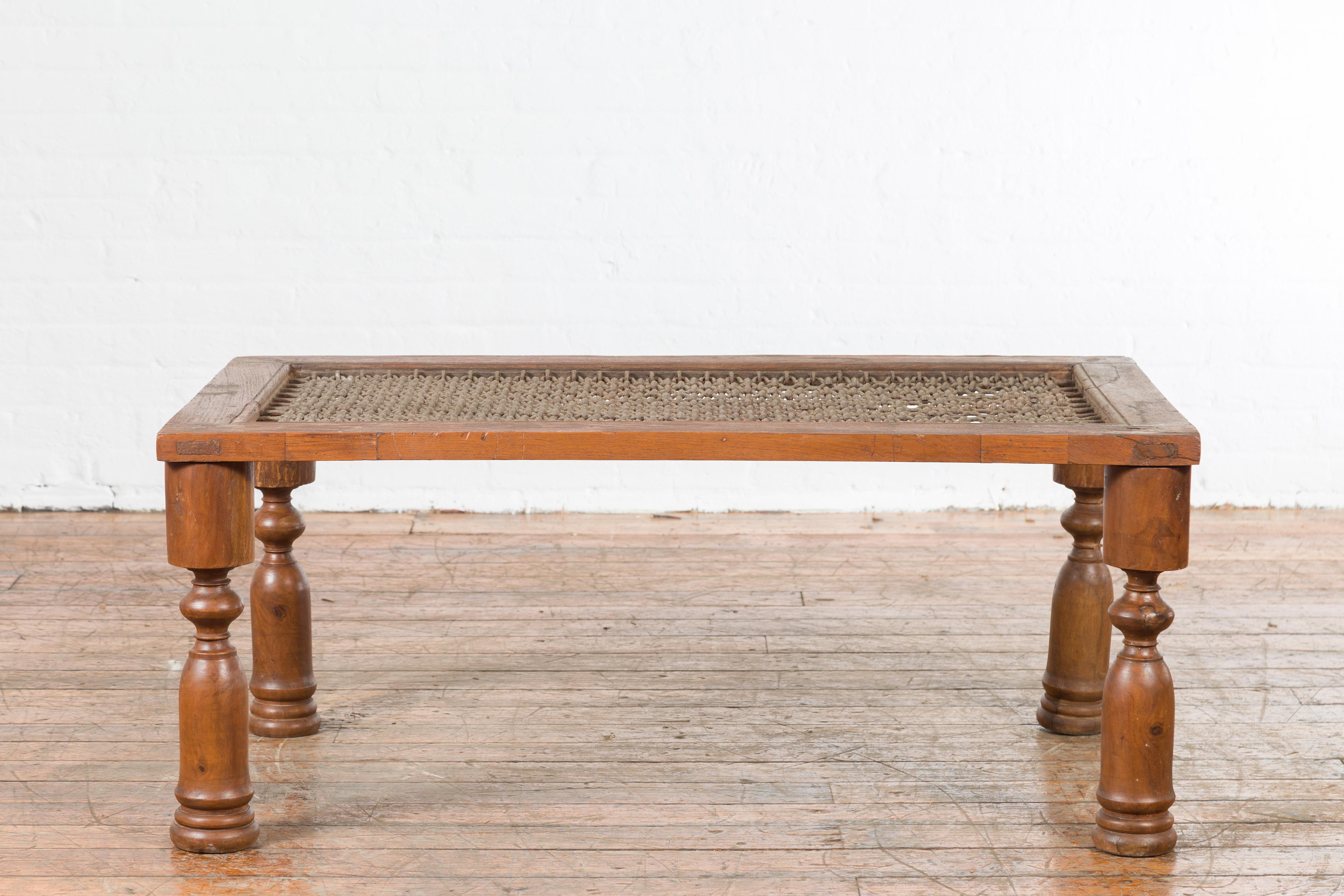 Indian Antique Window Grate Made into a Coffee Table with Turned Baluster Legs For Sale 5