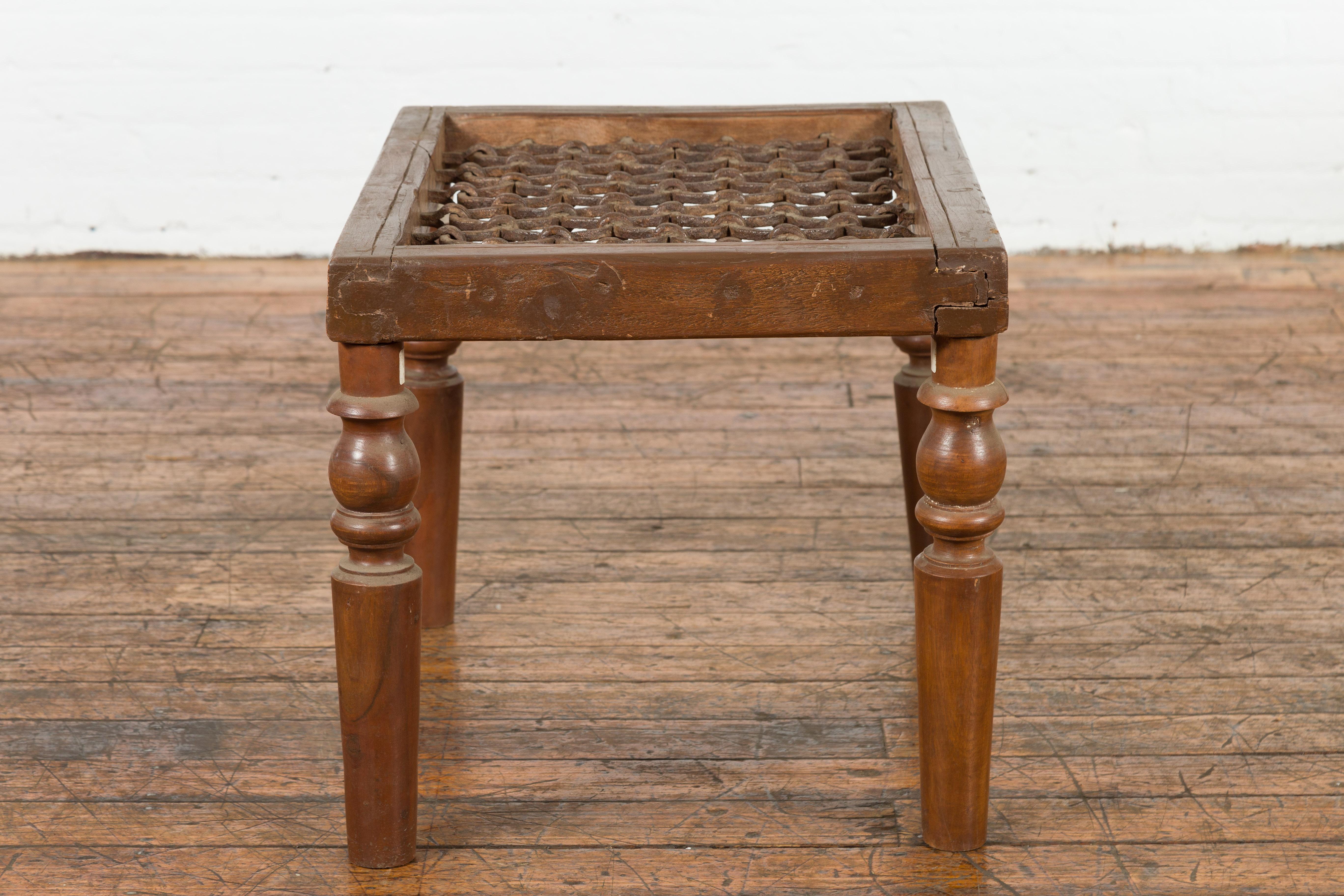 Indian Antique Window Grate Made into a Coffee Table with Turned Baluster Legs For Sale 5