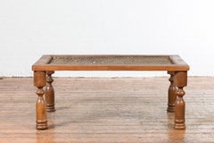 Indian Antique Window Grate Made into a Coffee Table with Turned Baluster Legs