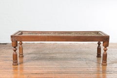 Indian Antique Window Grate Made into a Coffee Table with Turned Baluster Legs