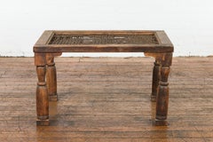 Indian Antique Window Grate Made into a Coffee Table with Turned Baluster Legs