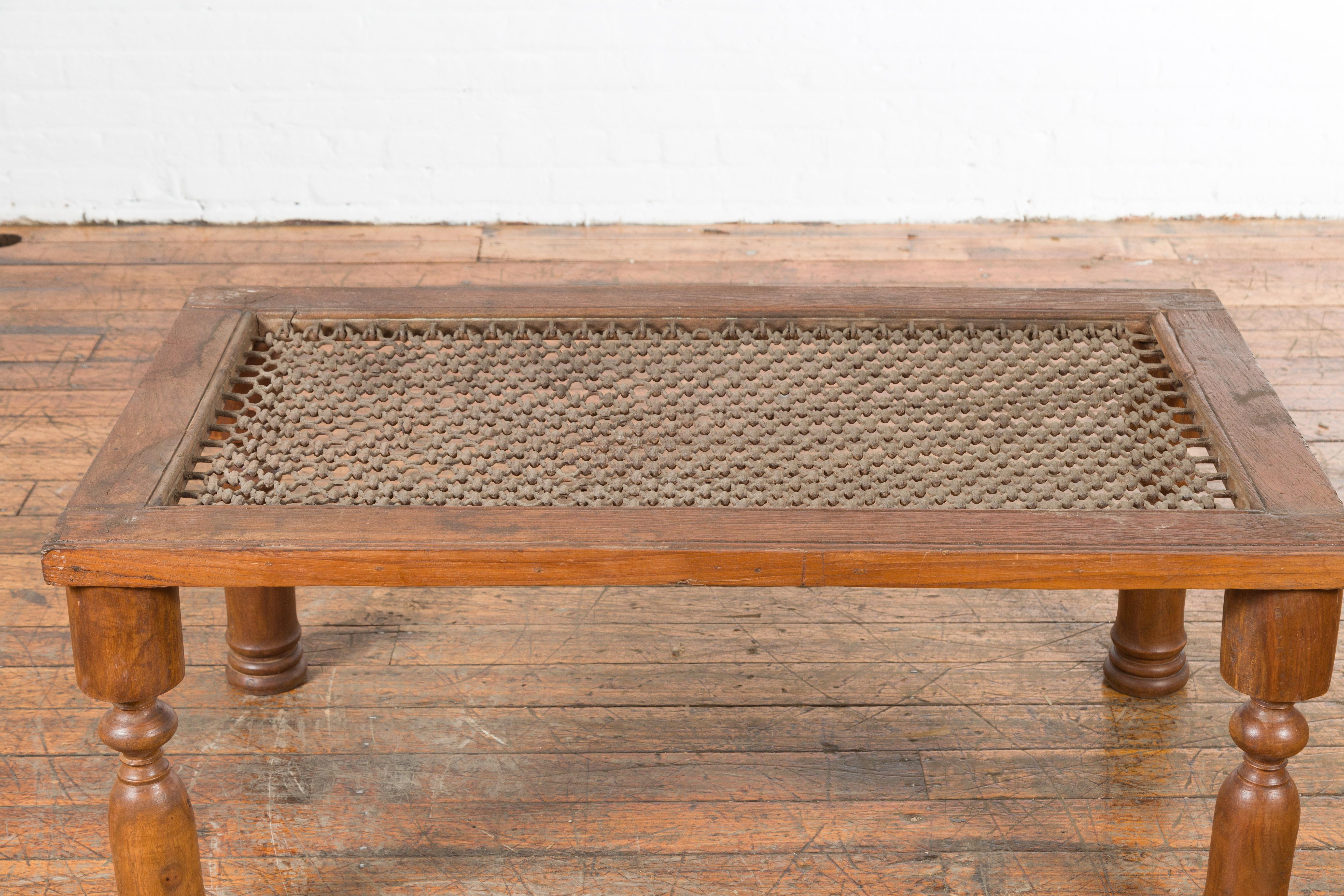 Indian Antique Window Grate Made into a Coffee Table with Turned Baluster Legs For Sale 1