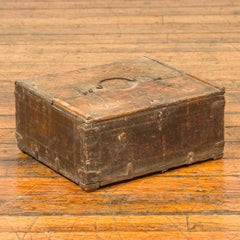 Indian Antique Wooden Dowry Box with Geometric Motifs and Weathered Patina