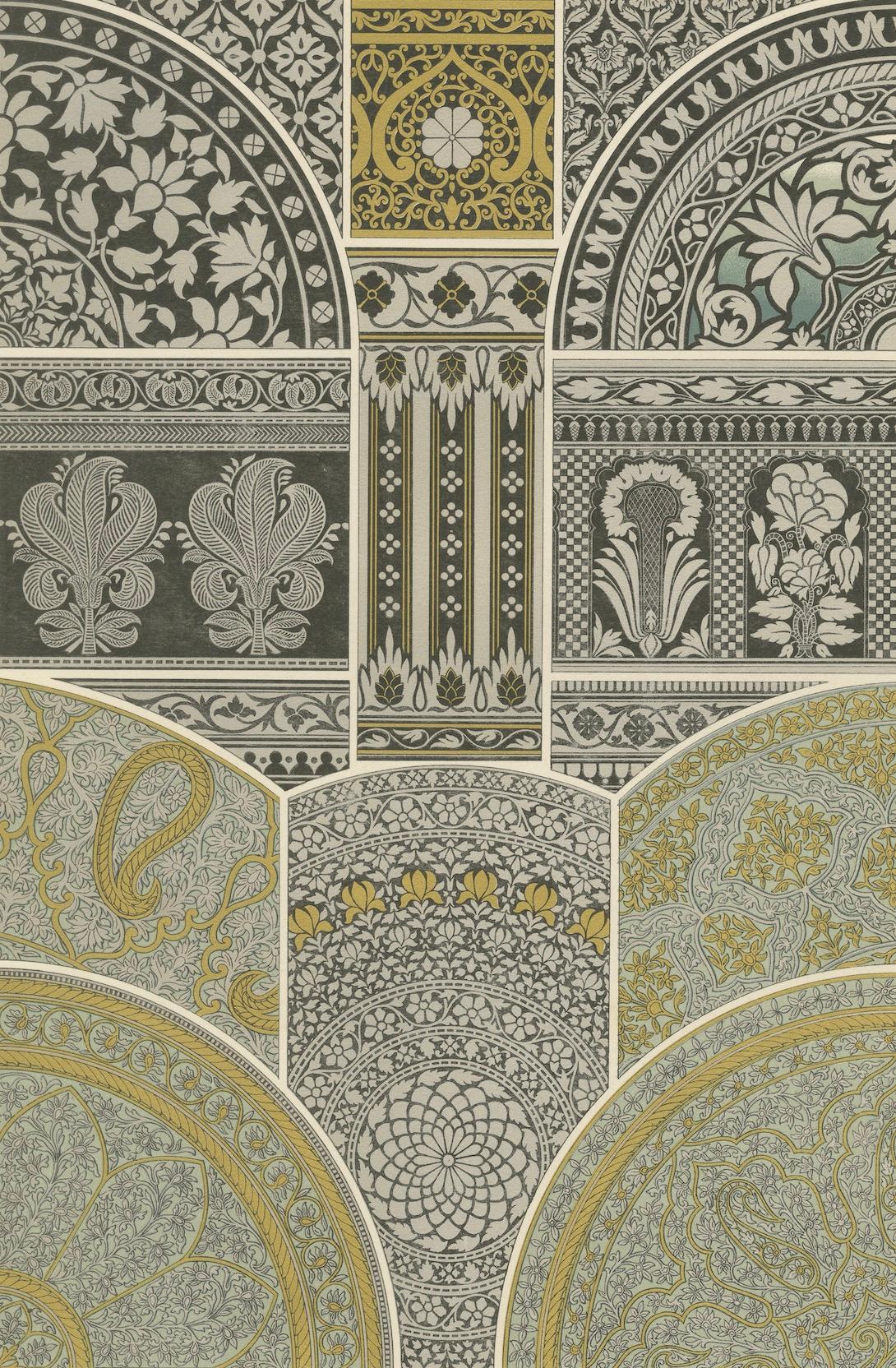 Ornementation architecturale indienne - Motifs floraux et géométriques moghols,  vers 1869 Bon état - En vente à Langweer, NL