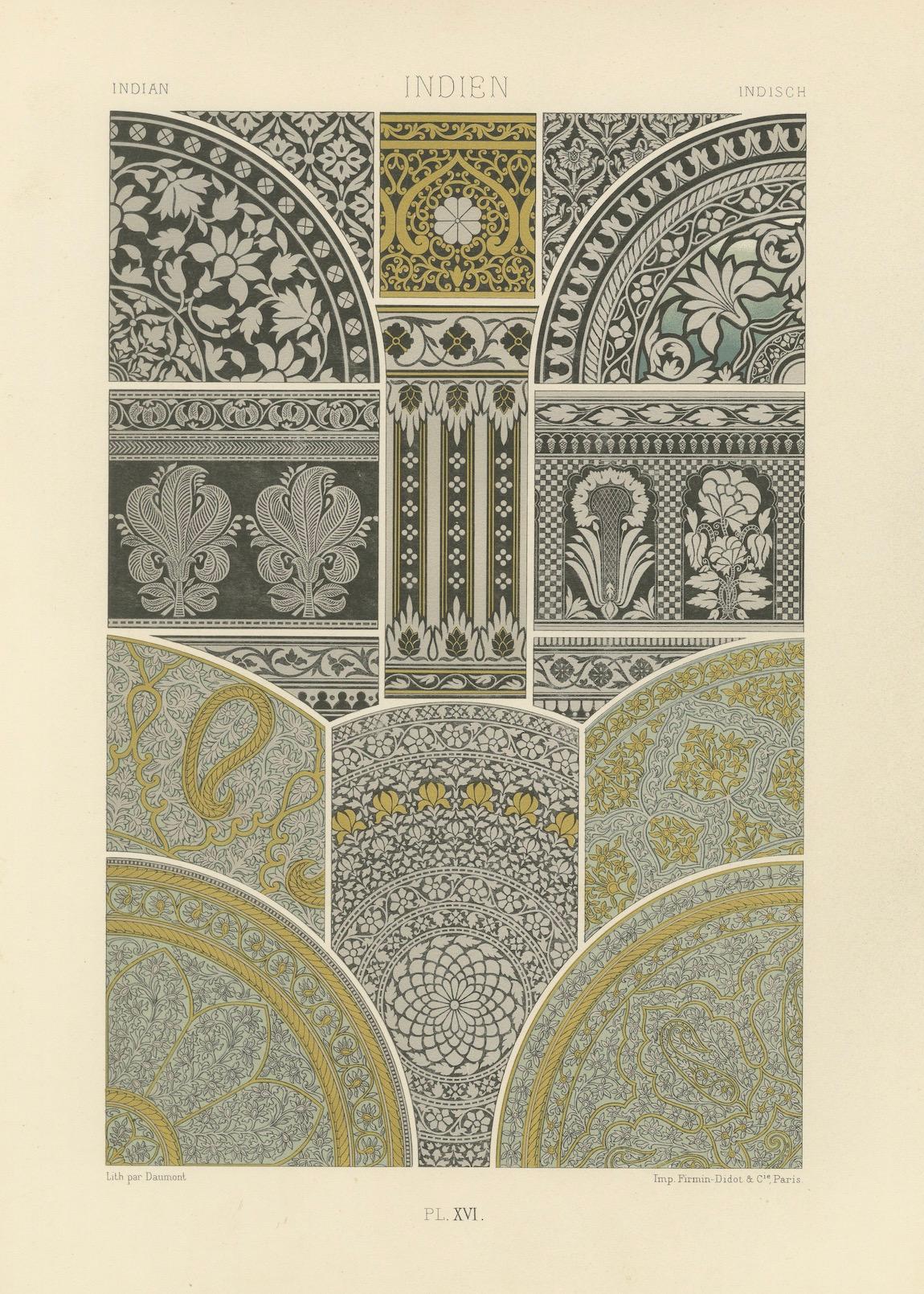 XIXe siècle Ornementation architecturale indienne - Motifs floraux et géométriques moghols,  vers 1869 en vente